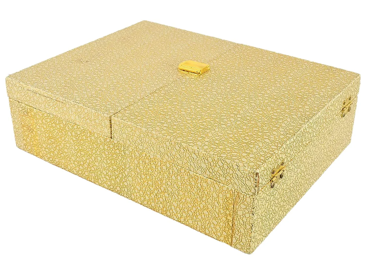 Heart Home Wooden Double Door 3 Rod Bangle Box | Vanity Organizer For Watches, Bracelet With Lock on Top & Handle (Gold)
