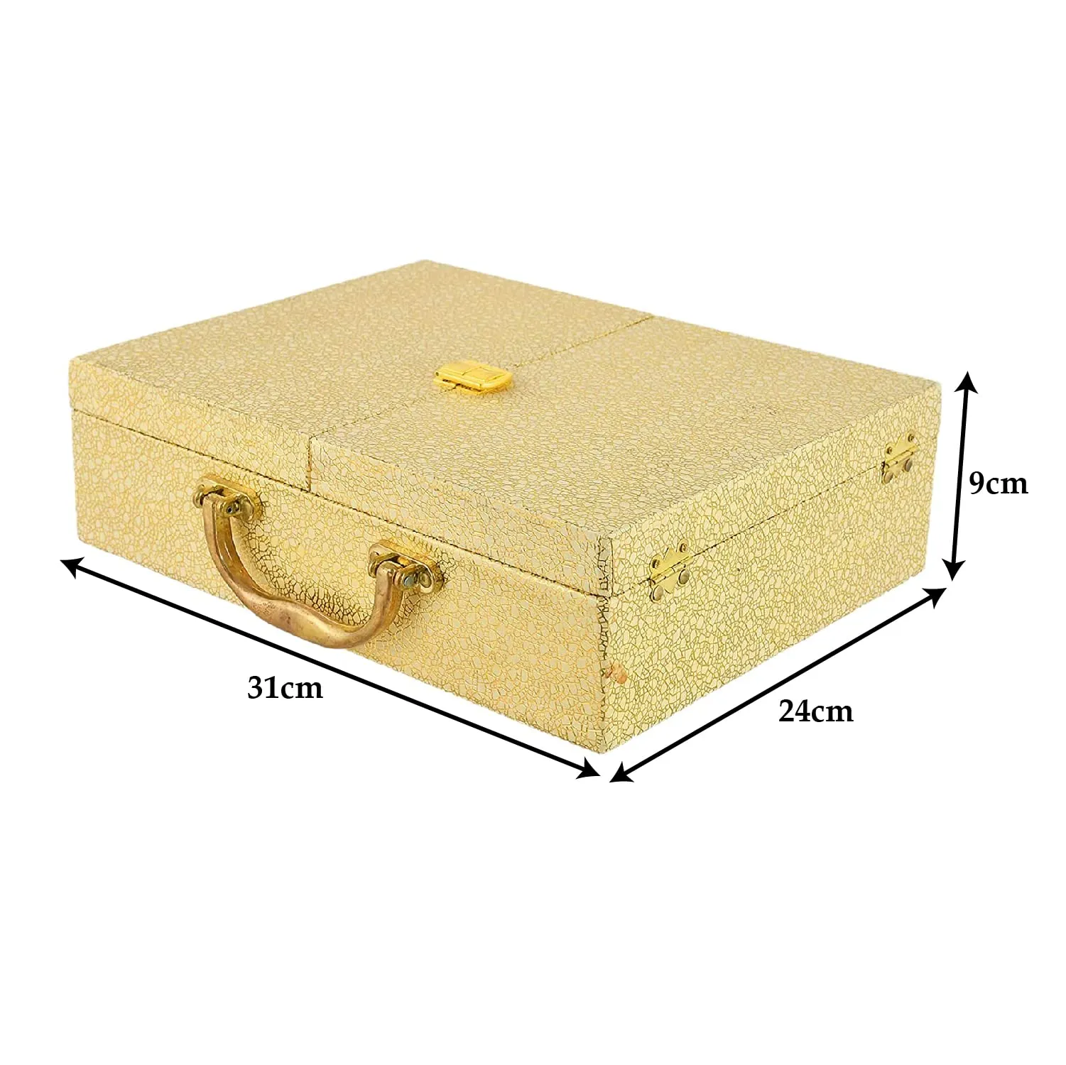Heart Home Wooden Double Door 3 Rod Bangle Box | Vanity Organizer For Watches, Bracelet With Lock on Top & Handle (Gold)