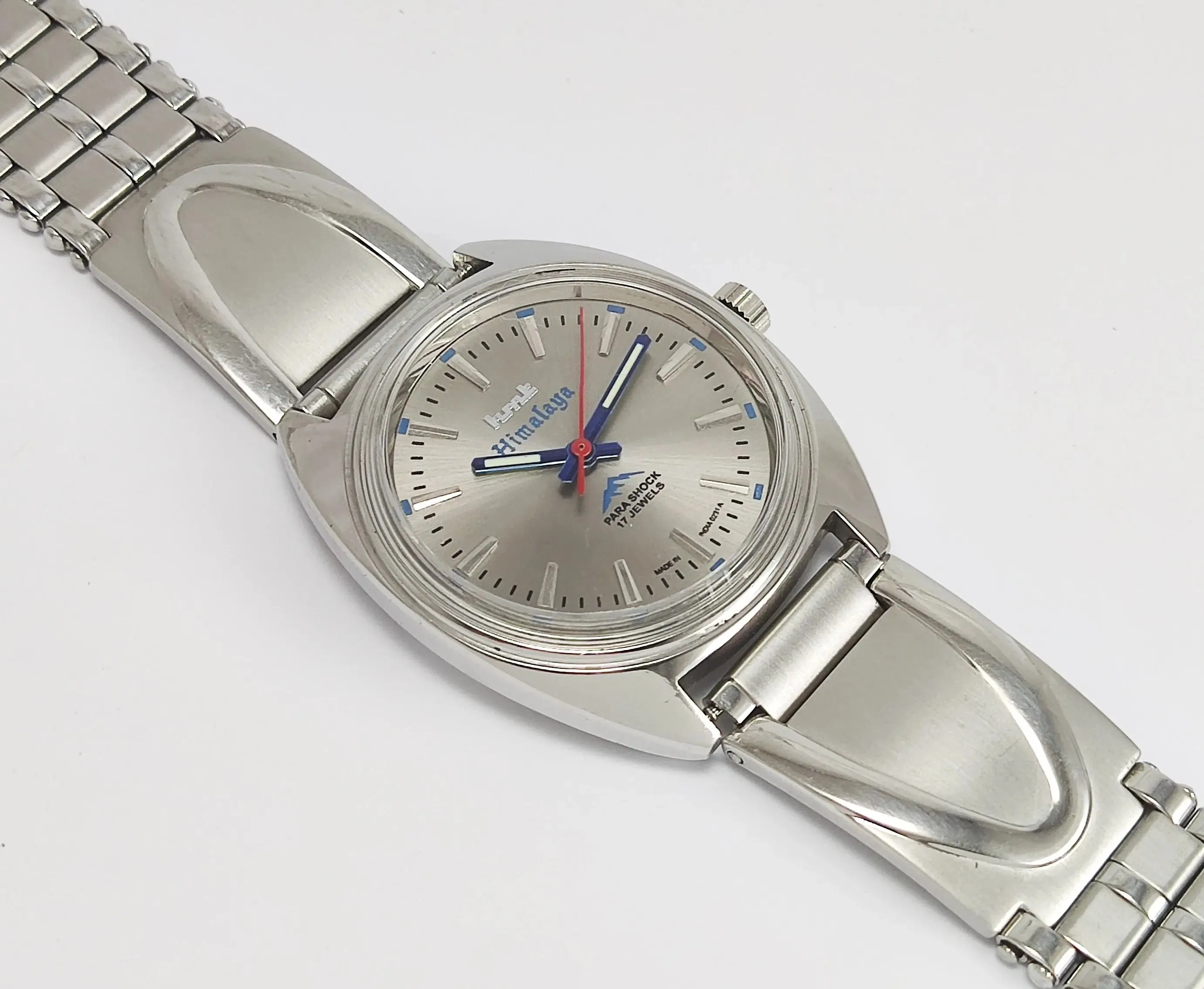HMT Himalaya Para Shock 17 Jewels Radium Hands Gray Dial Transparent Back Mechanical Hand winding Men's Wrist Watch