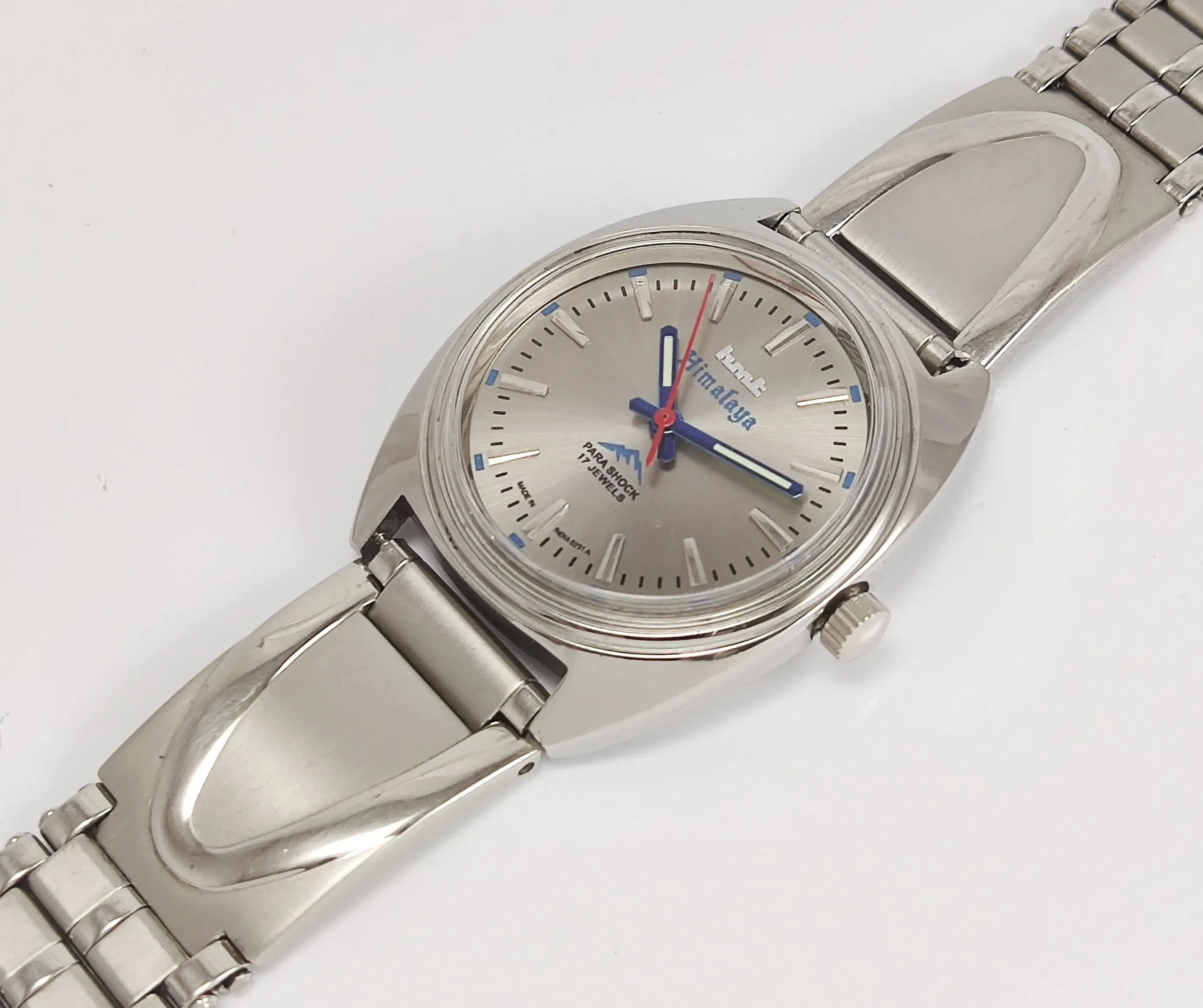 HMT Himalaya Para Shock 17 Jewels Radium Hands Gray Dial Transparent Back Mechanical Hand winding Men's Wrist Watch