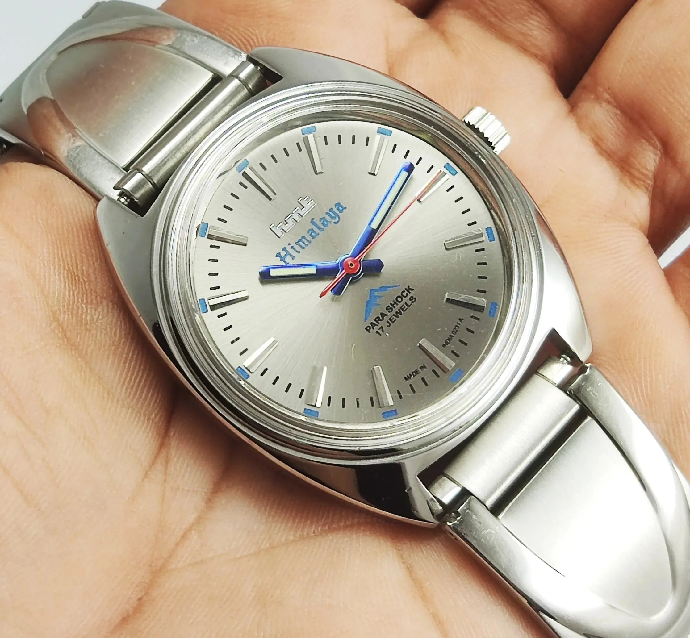 HMT Himalaya Para Shock 17 Jewels Radium Hands Gray Dial Transparent Back Mechanical Hand winding Men's Wrist Watch