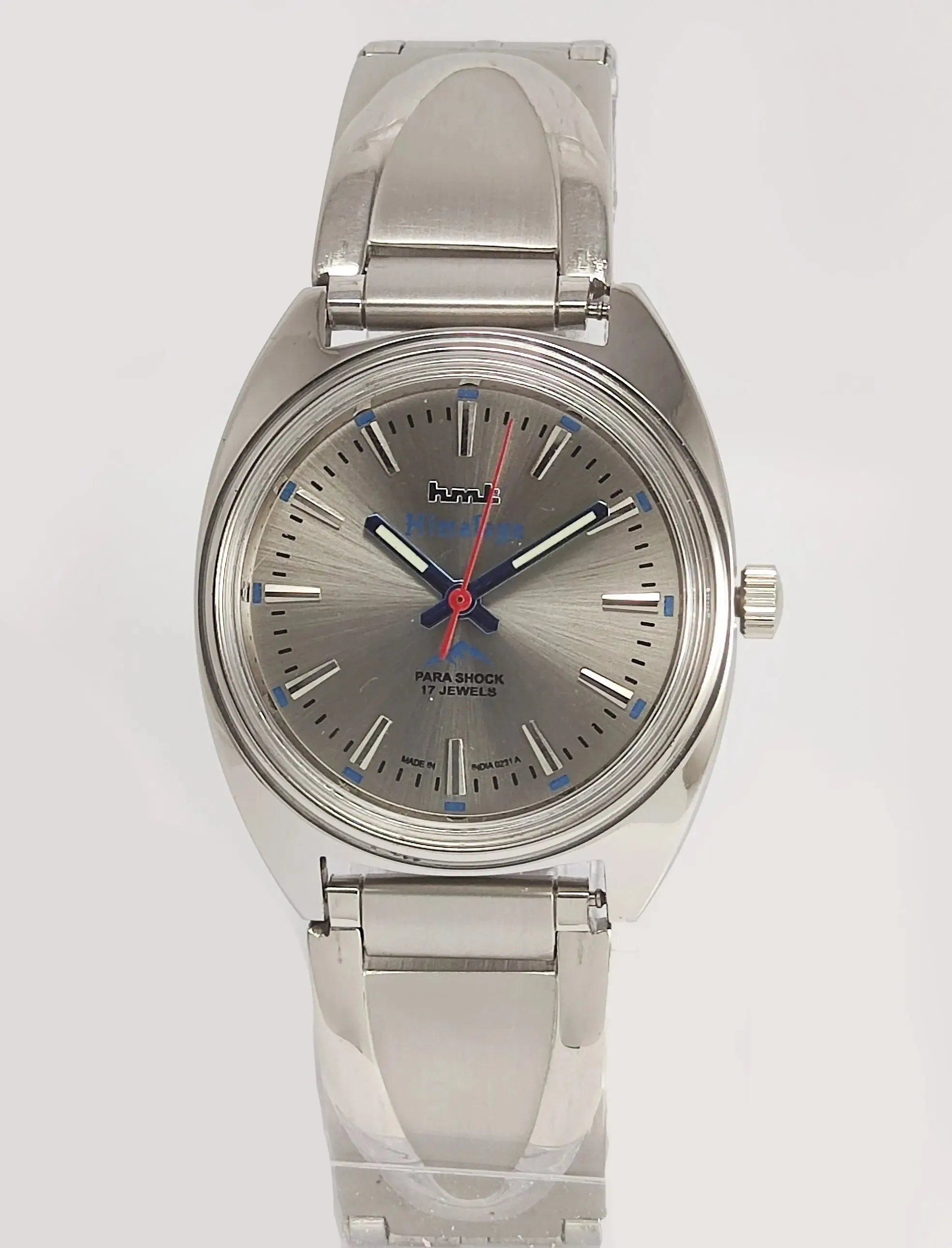 HMT Himalaya Para Shock 17 Jewels Radium Hands Gray Dial Transparent Back Mechanical Hand winding Men's Wrist Watch