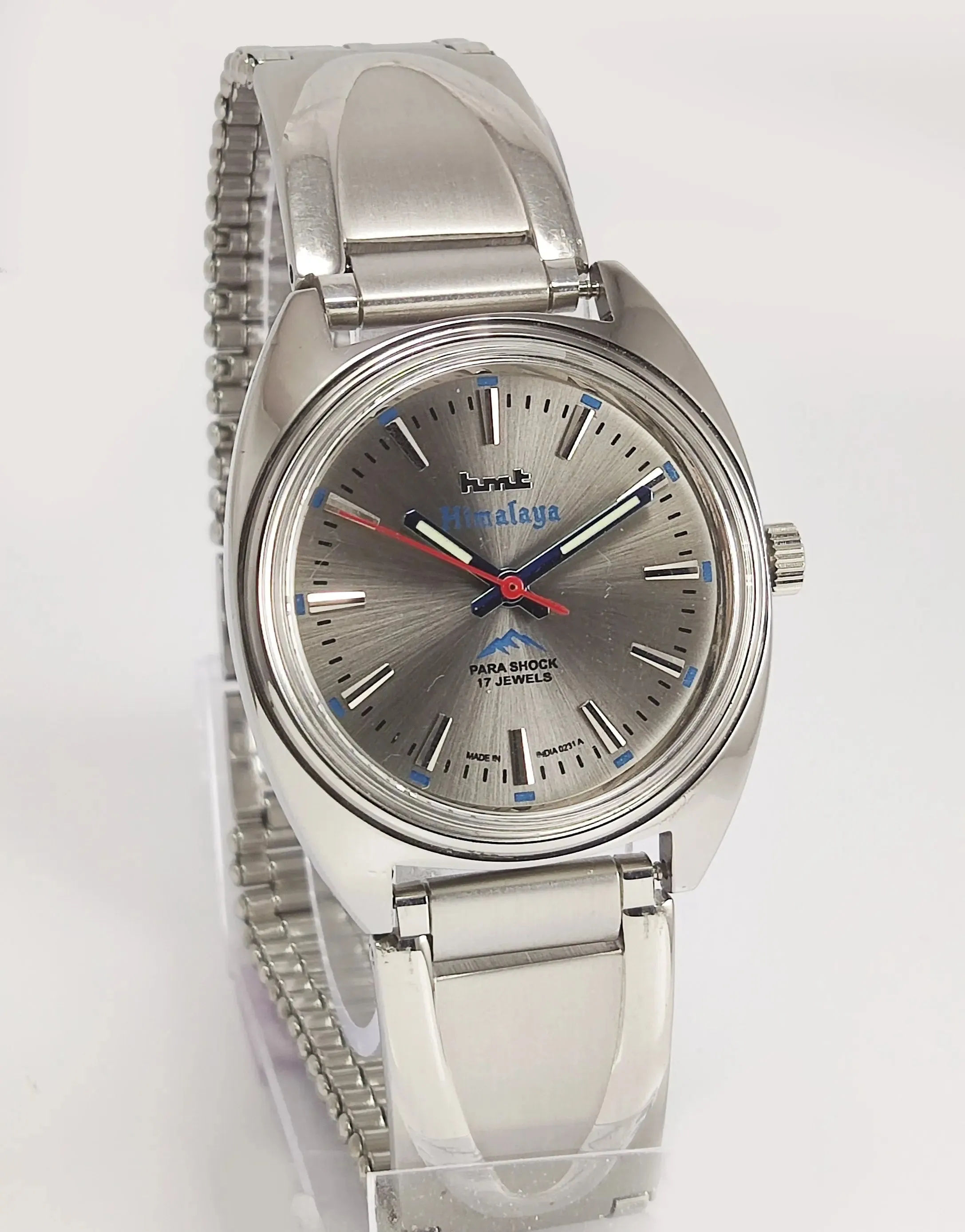 HMT Himalaya Para Shock 17 Jewels Radium Hands Gray Dial Transparent Back Mechanical Hand winding Men's Wrist Watch