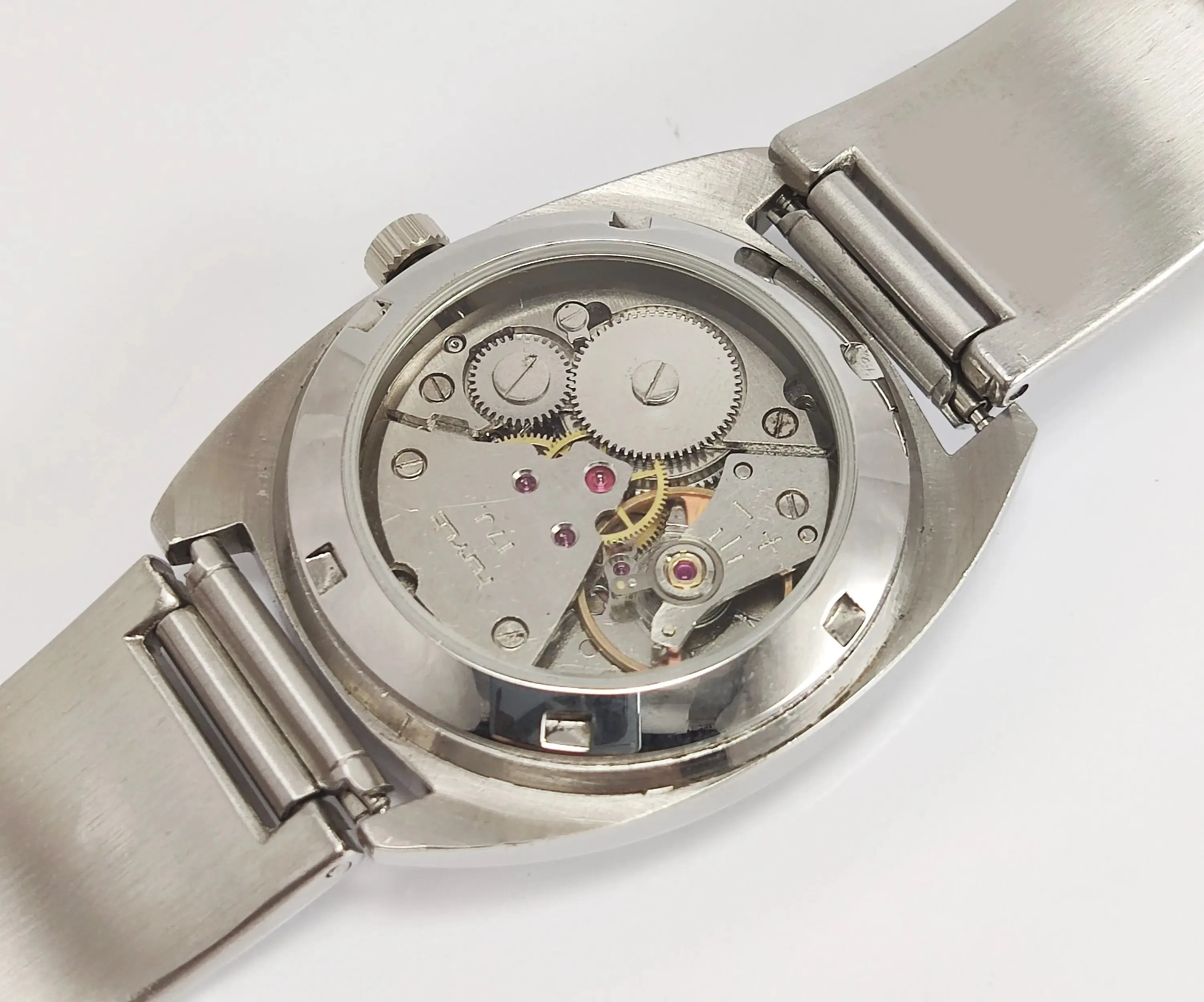 HMT Himalaya Para Shock 17 Jewels Radium Hands Gray Dial Transparent Back Mechanical Hand winding Men's Wrist Watch
