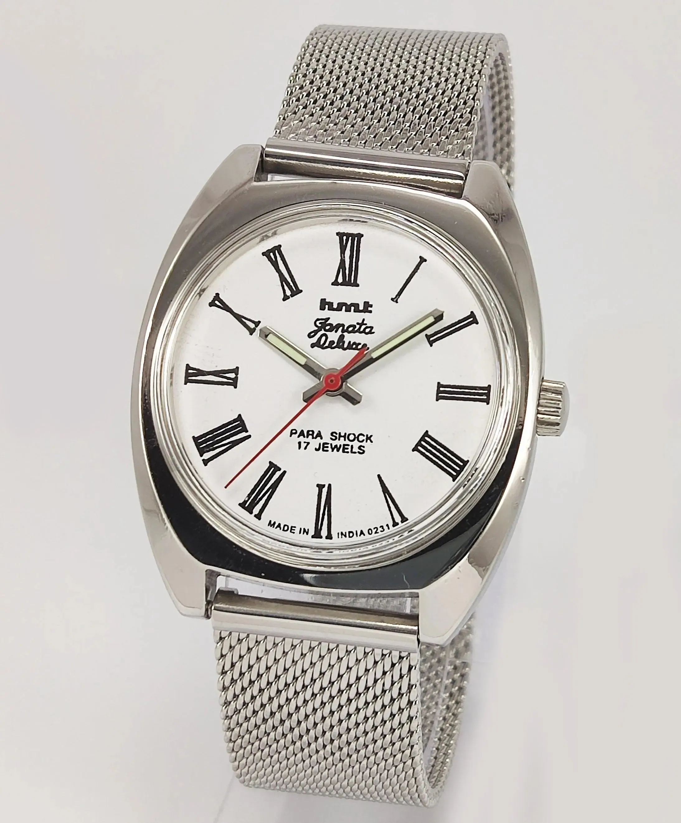 HMT Janata Deluxe Para Shock 17 Jewels White Dial Mechanical Hand winding Men's Wrist Watch