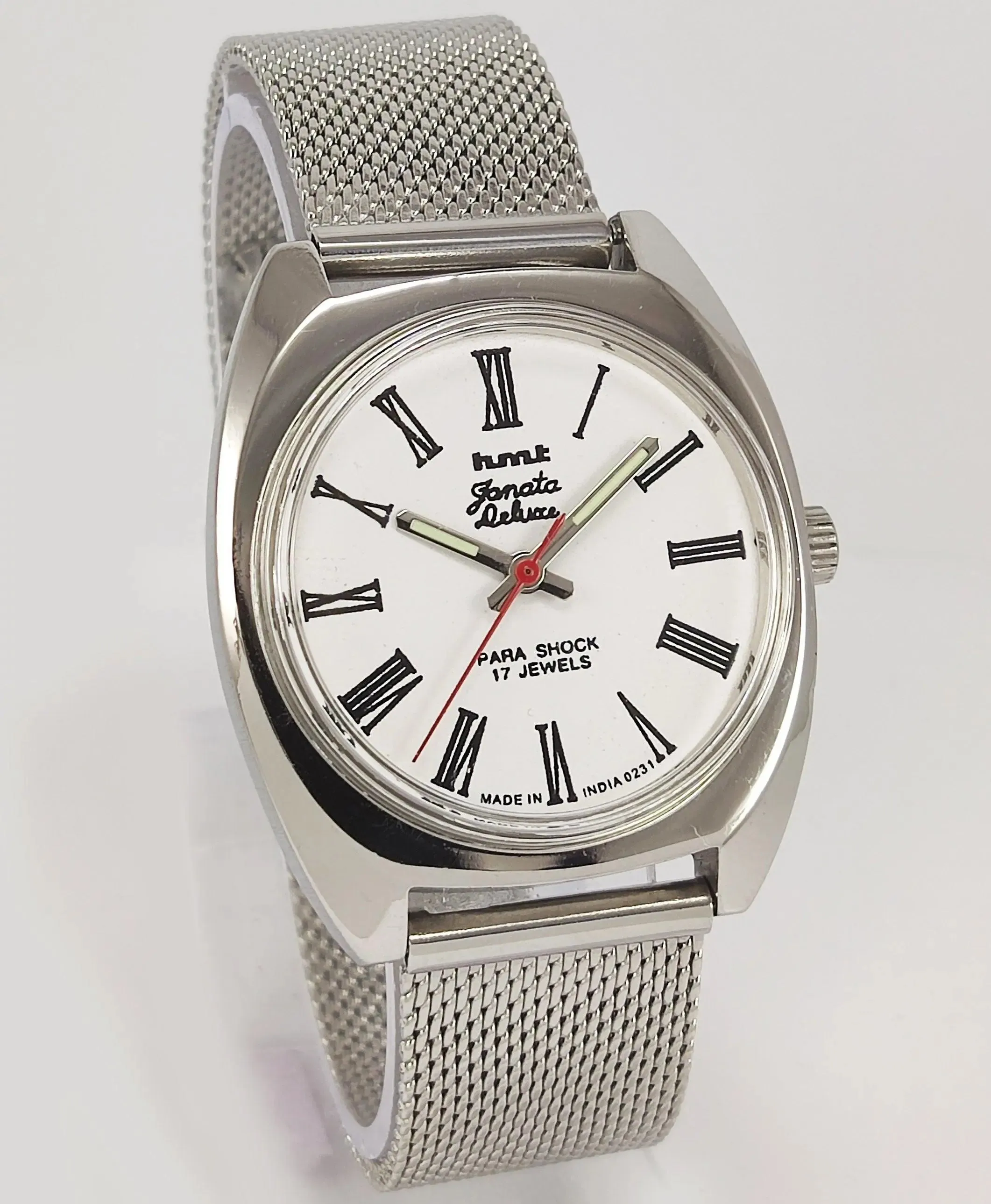 HMT Janata Deluxe Para Shock 17 Jewels White Dial Mechanical Hand winding Men's Wrist Watch