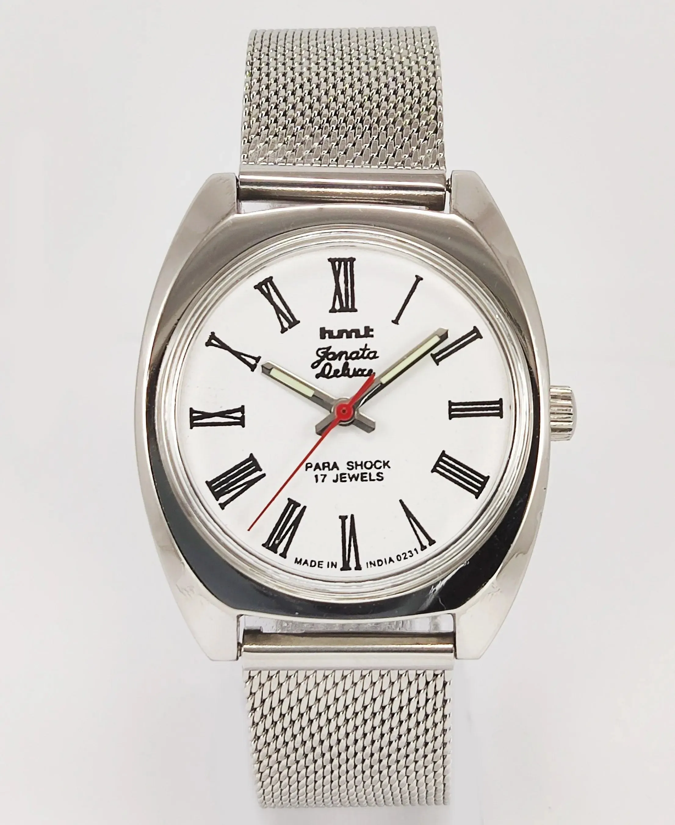 HMT Janata Deluxe Para Shock 17 Jewels White Dial Mechanical Hand winding Men's Wrist Watch