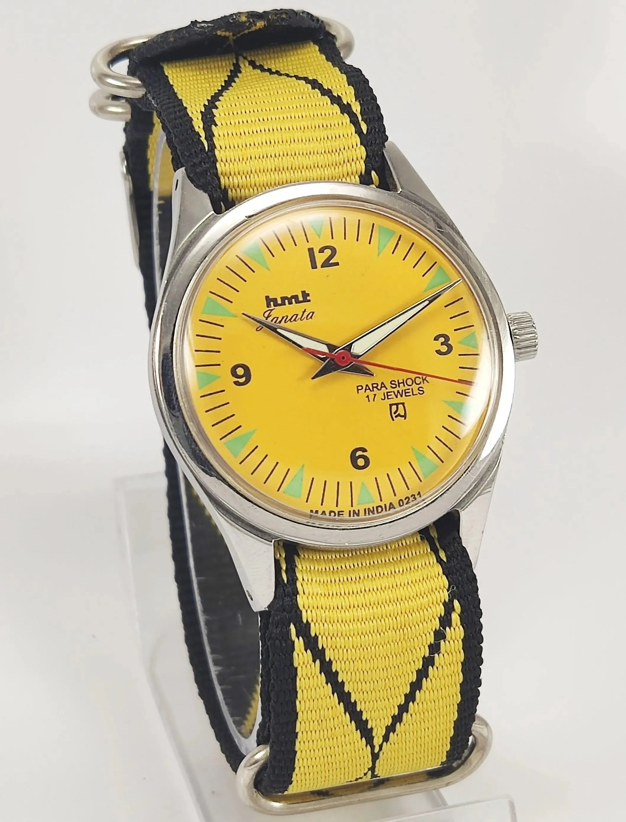 HMT Janata Para Shock 17 Jewels Sun Yellow Dial Radium Hands Mechanical Hand winding Men's Wrist Watch