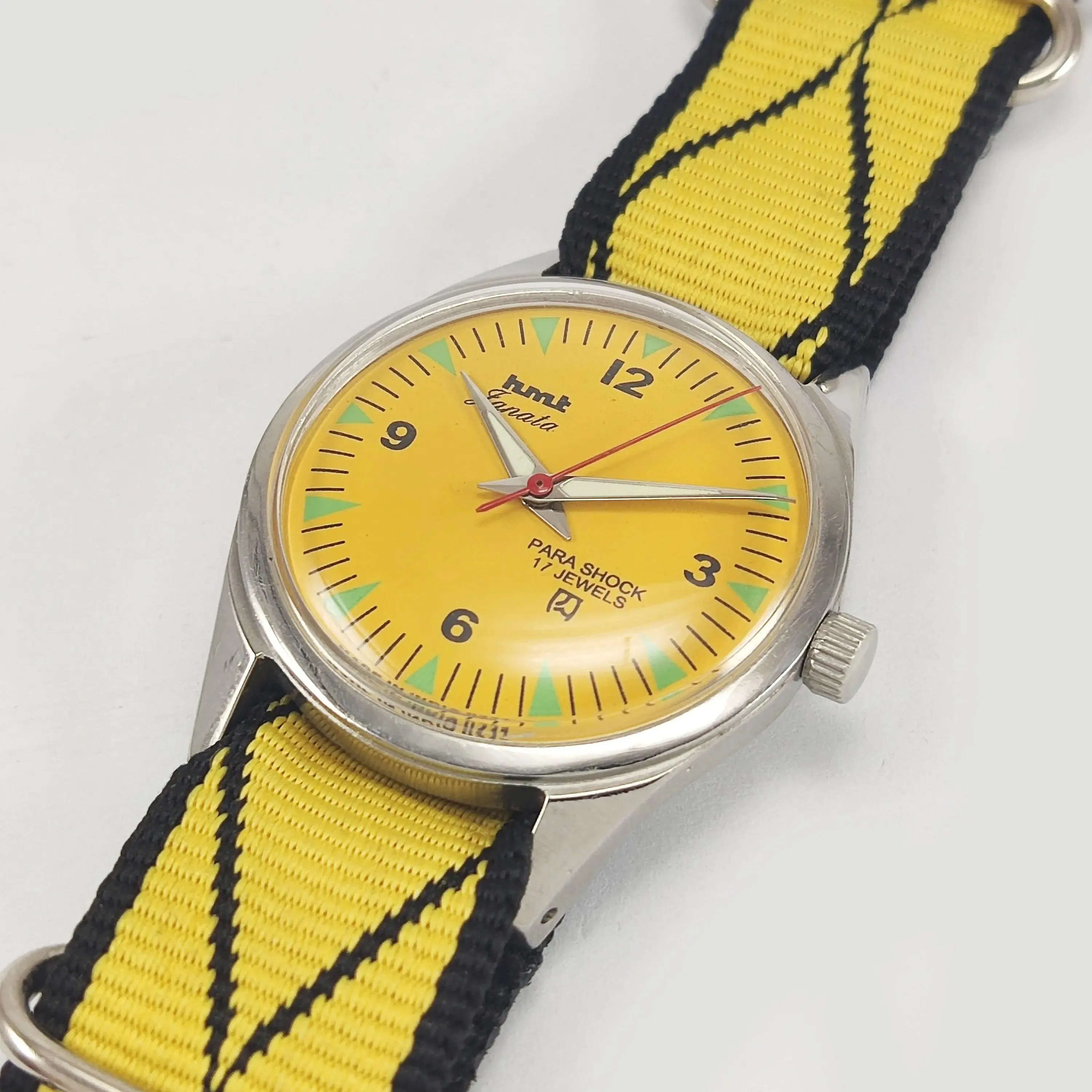 HMT Janata Para Shock 17 Jewels Sun Yellow Dial Radium Hands Mechanical Hand winding Men's Wrist Watch