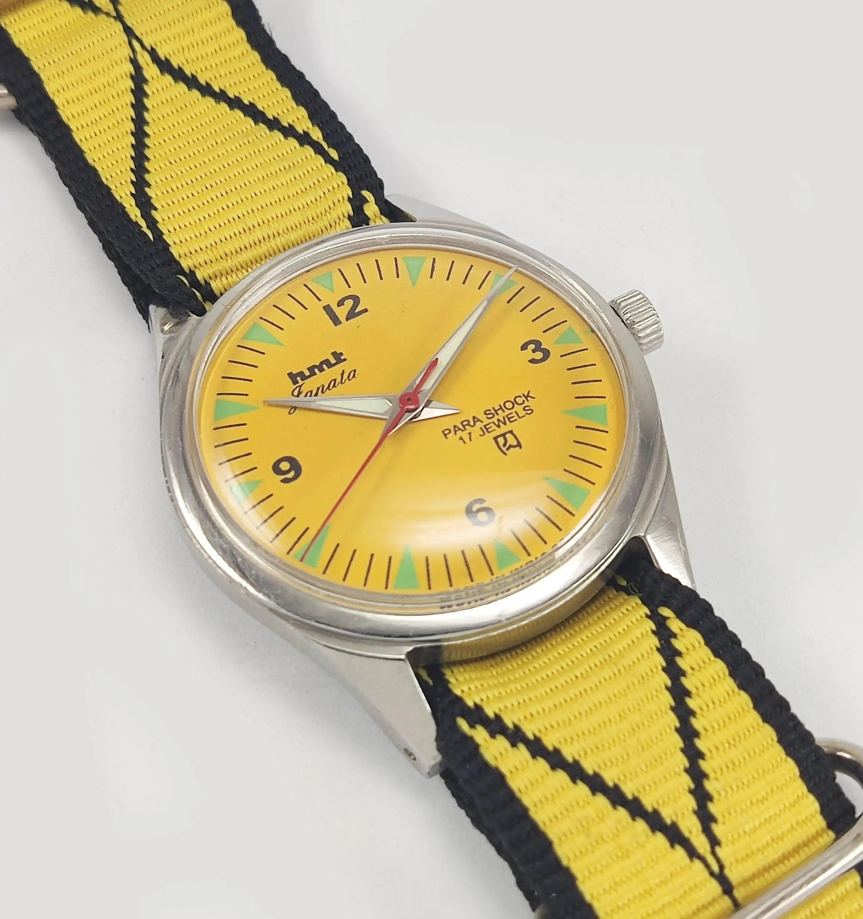 HMT Janata Para Shock 17 Jewels Sun Yellow Dial Radium Hands Mechanical Hand winding Men's Wrist Watch