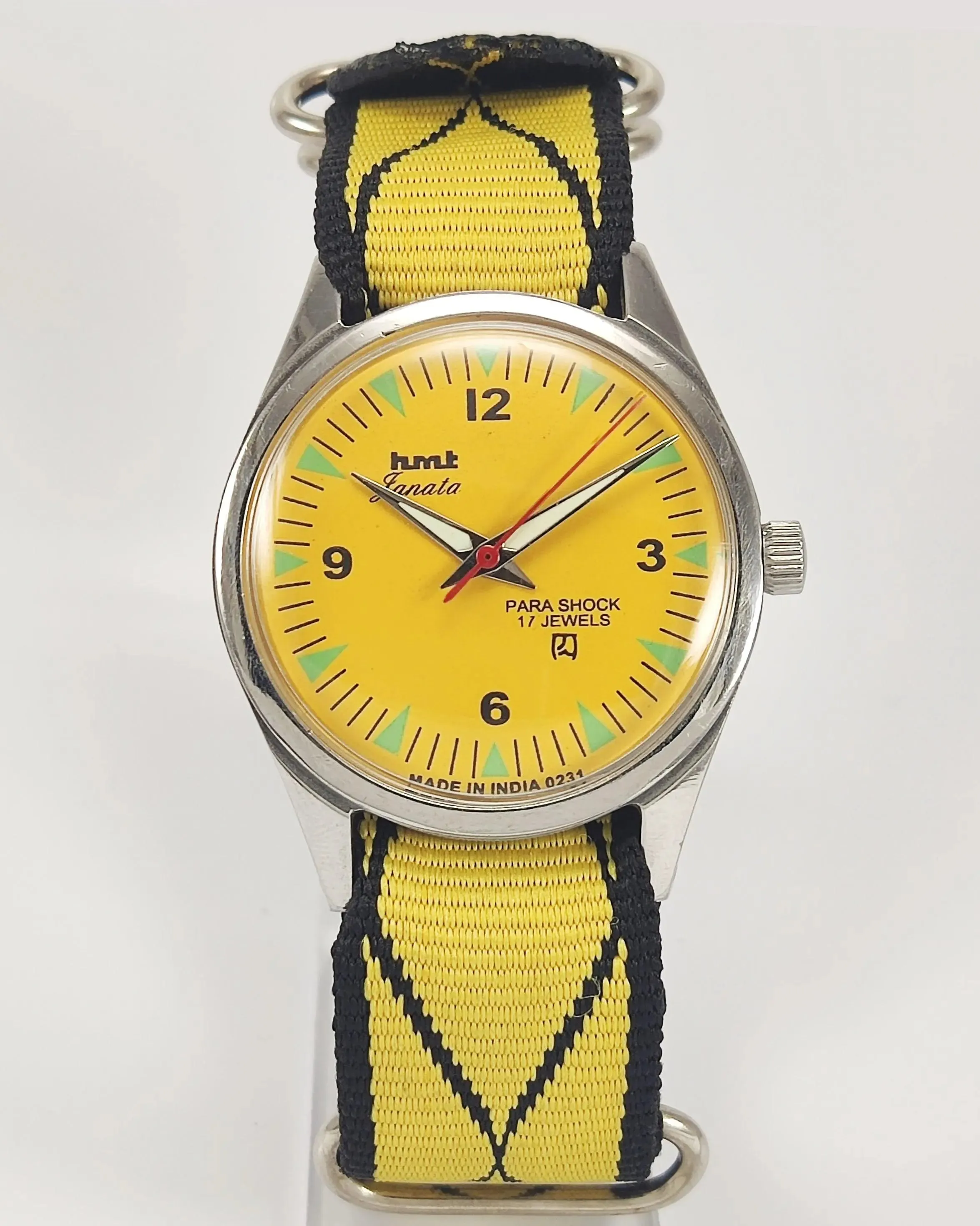 HMT Janata Para Shock 17 Jewels Sun Yellow Dial Radium Hands Mechanical Hand winding Men's Wrist Watch