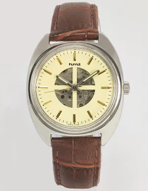 HMT Para Shock 17 Jewels Cream Color Skeleton Dial Mechanical Hand winding Men's Wrist Watch