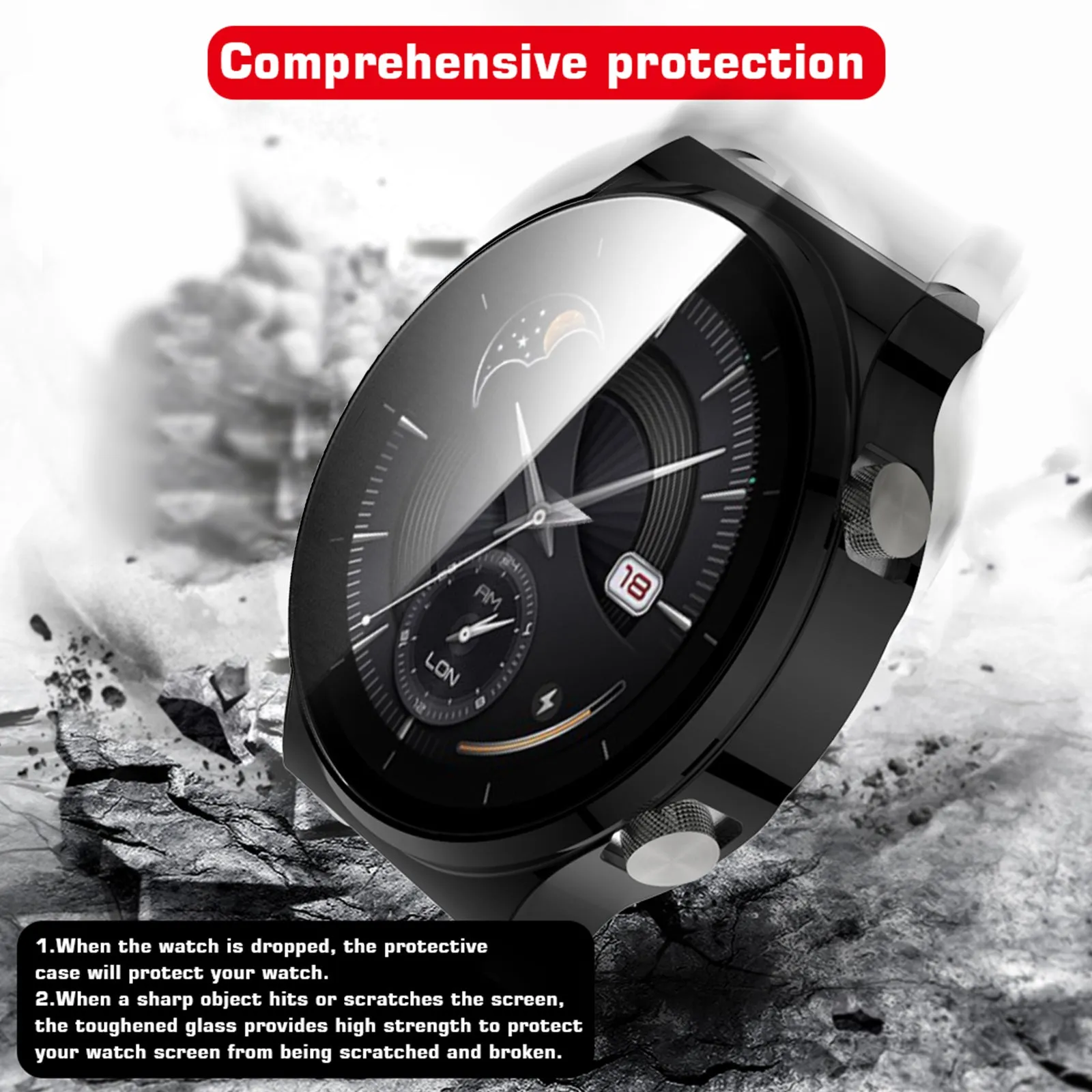 HUAWEI WATCH GT 2 Pro Plating Case With HD Tempered Glass Screen Protector - Grey