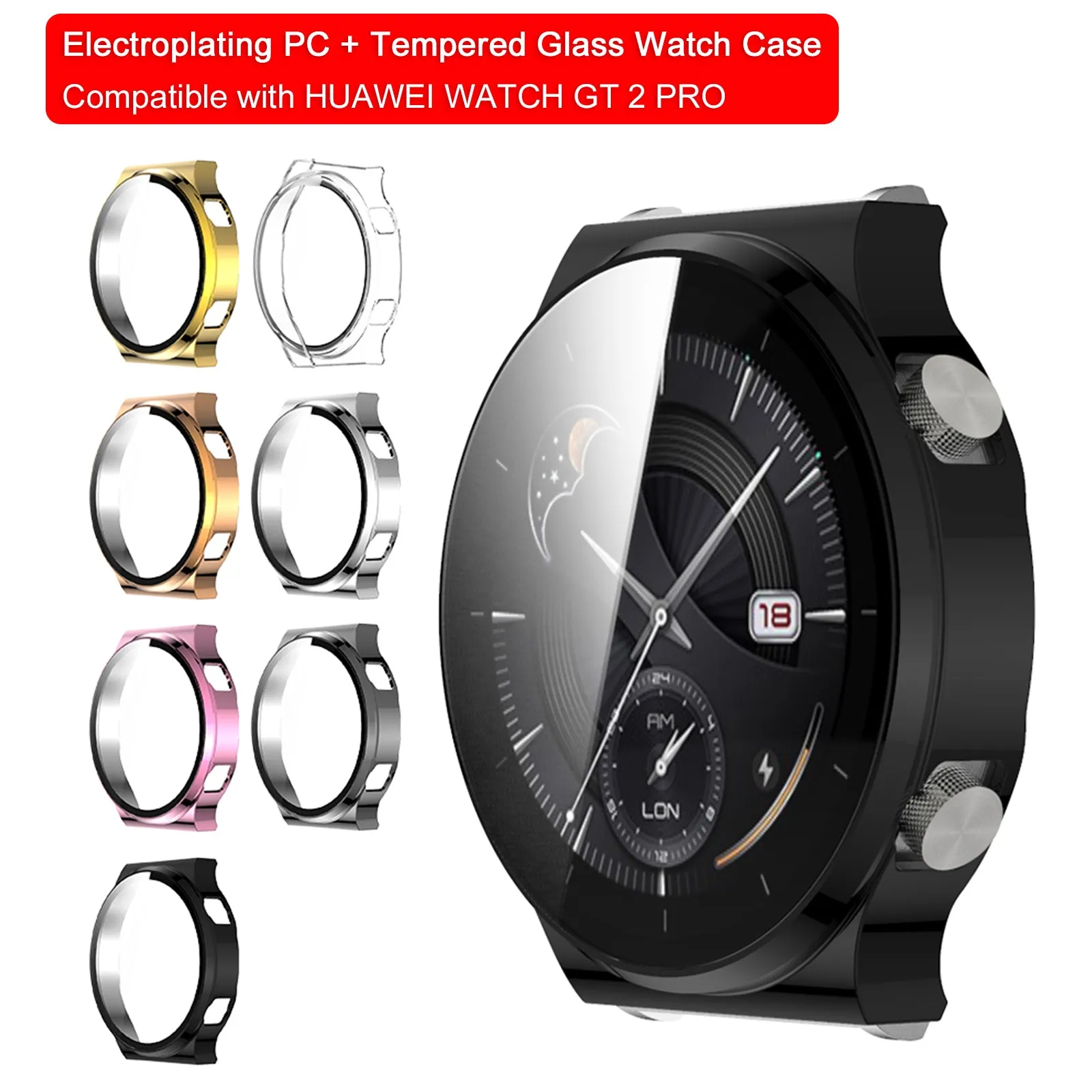 HUAWEI WATCH GT 2 Pro Plating Case With HD Tempered Glass Screen Protector - Grey