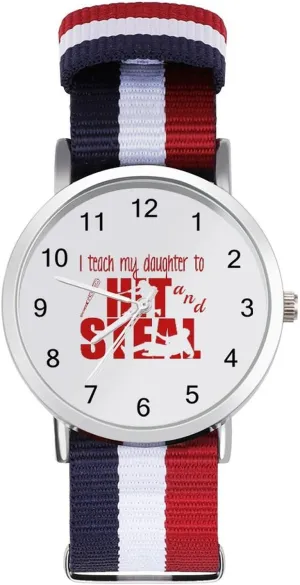 I Teach My Kids to Hit and Steal Casual Wrist Watches for Men Women Simple Large Face Watch Running Workout Work, style
