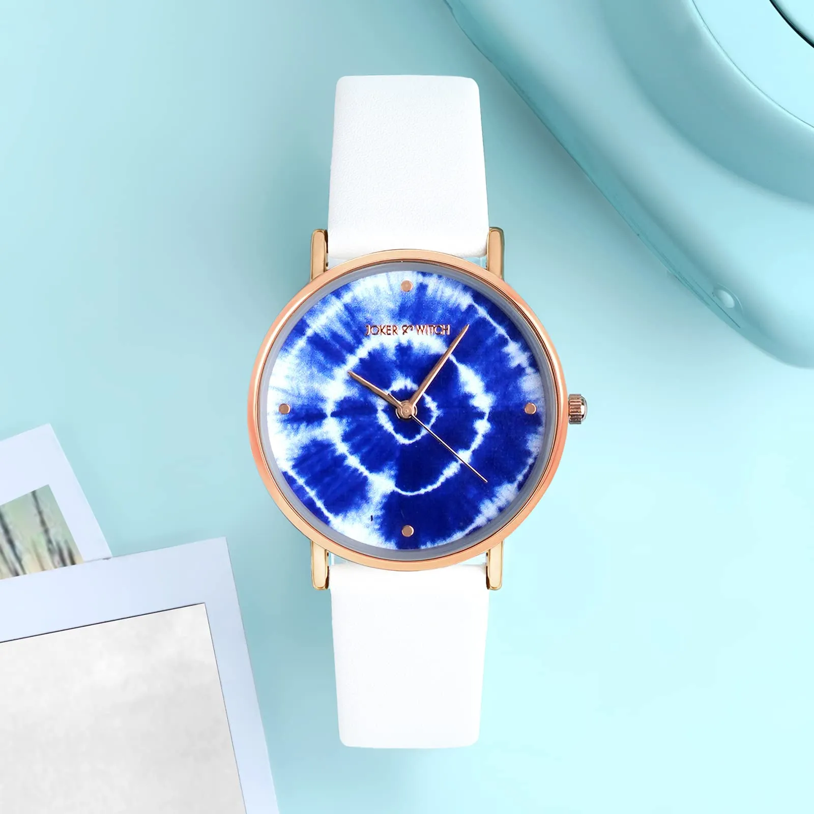 Indigo Tie- Dye White PU Strap Watch