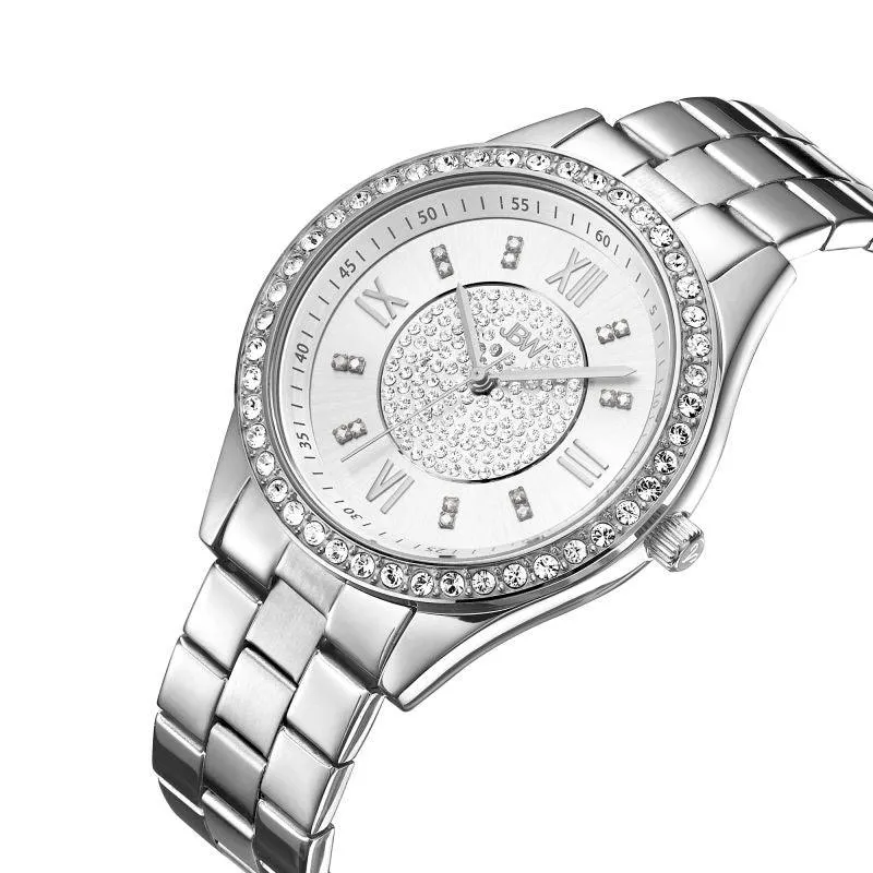 JBW Women's Mondrian Stainless Steel Watch and Bracelet Jewelry Set - 0.16 ctw Diamond - Silver - J6303