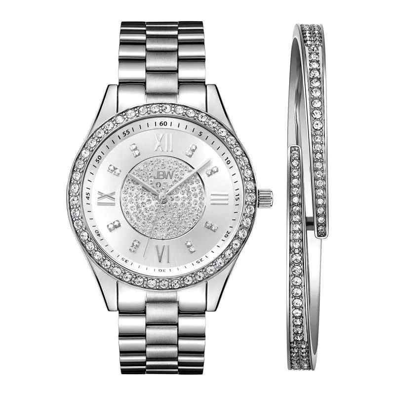 JBW Women's Mondrian Stainless Steel Watch and Bracelet Jewelry Set - 0.16 ctw Diamond - Silver - J6303