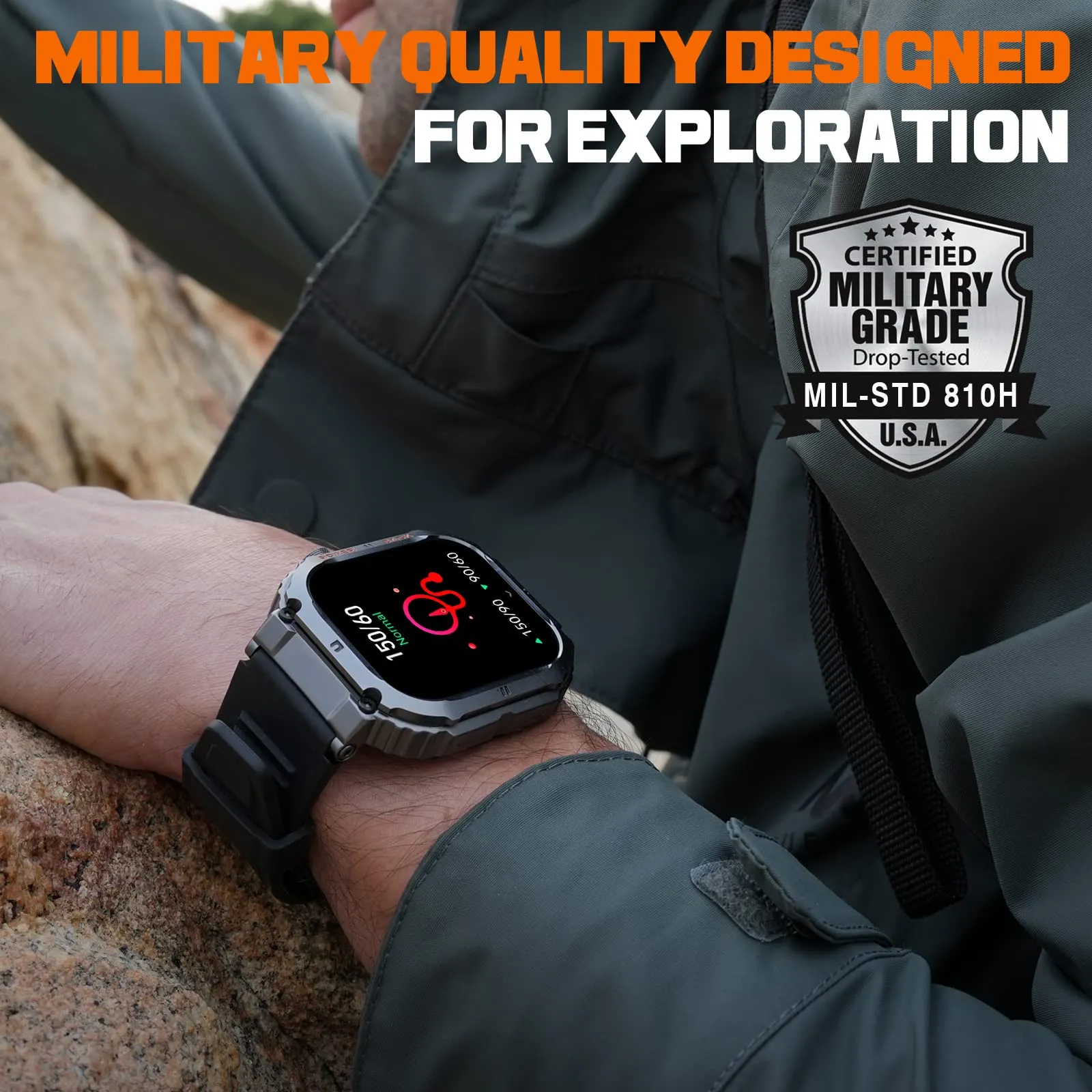 KACLUT Smart Watch,2-inch Utral Large HD Display,100M Waterproof Rugged Military Smartwatch with Bluetooth Call(Answer/Dial Calls) 70 Days Extra Long Battery Life,100  Sports Modes Fitness Tracker