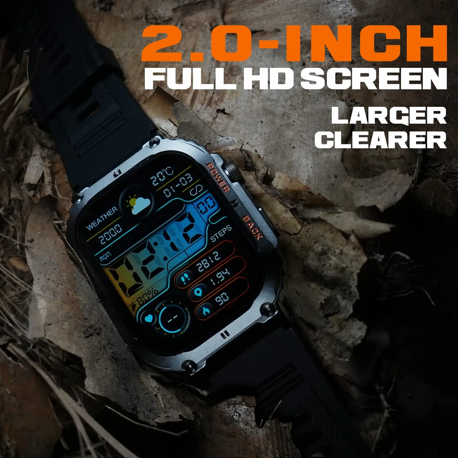 KACLUT Smart Watch,2-inch Utral Large HD Display,100M Waterproof Rugged Military Smartwatch with Bluetooth Call(Answer/Dial Calls) 70 Days Extra Long Battery Life,100  Sports Modes Fitness Tracker