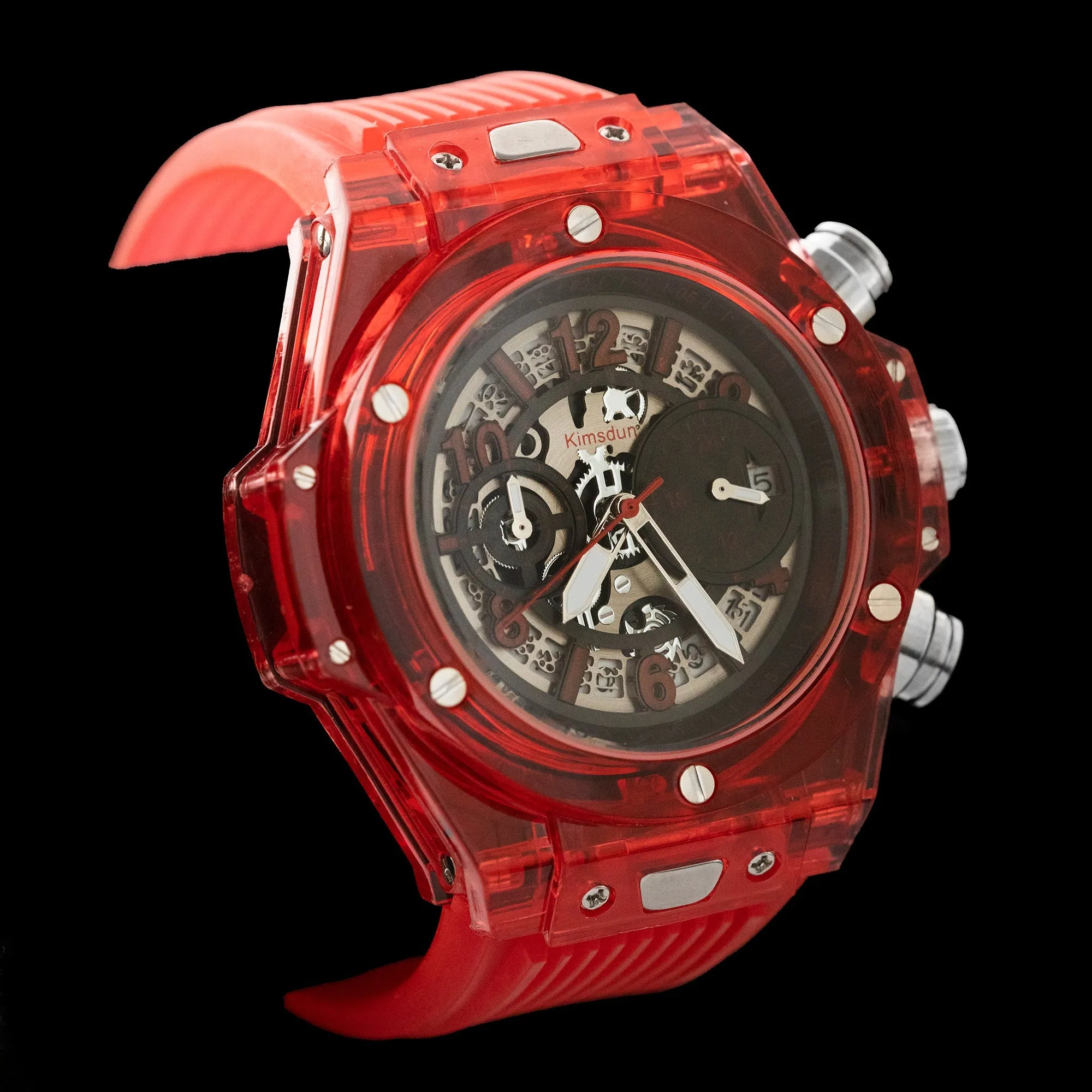 Kimsdun - Red “Skeletonised” Sports Watch