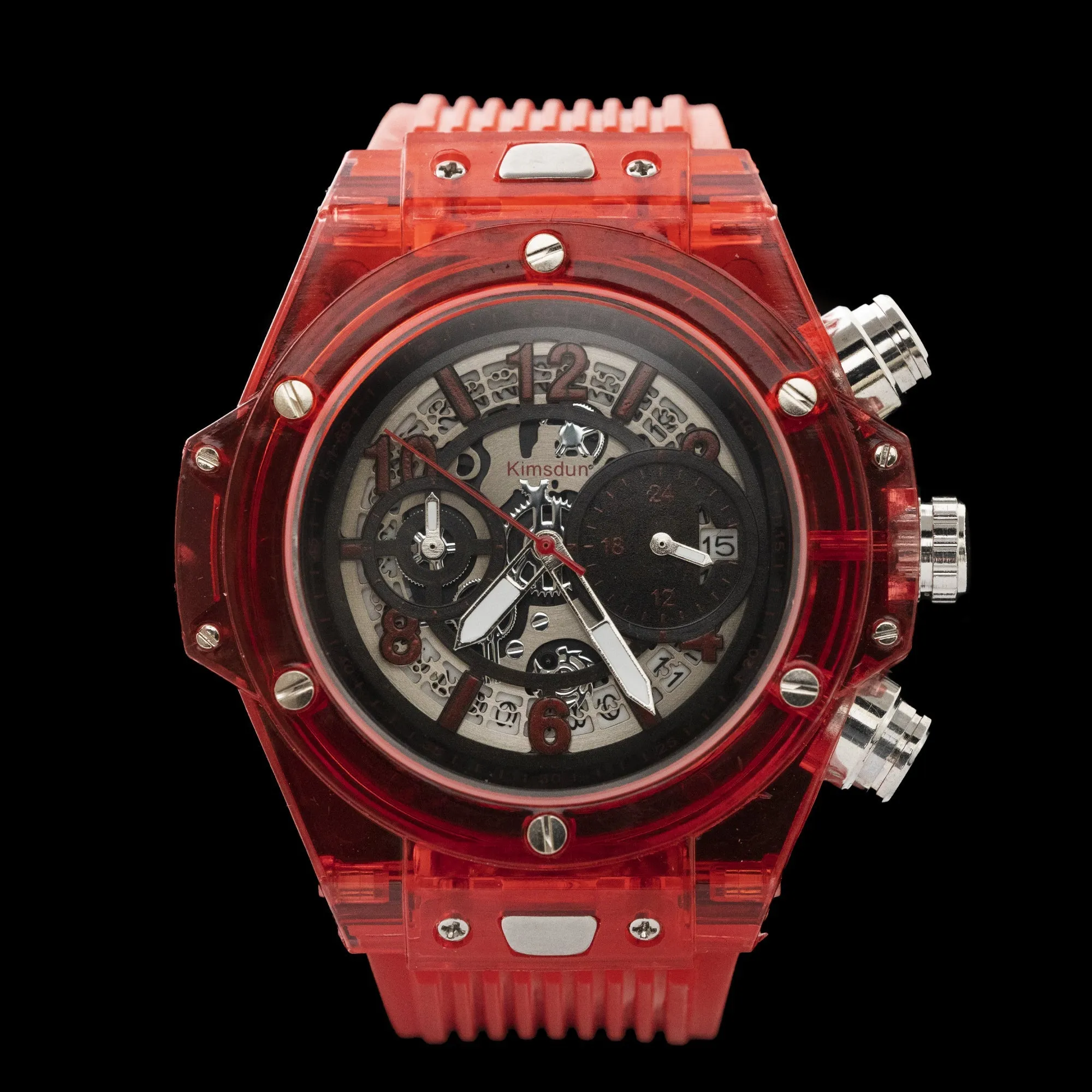 Kimsdun - Red “Skeletonised” Sports Watch