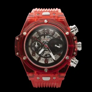 Kimsdun - Red “Skeletonised” Sports Watch