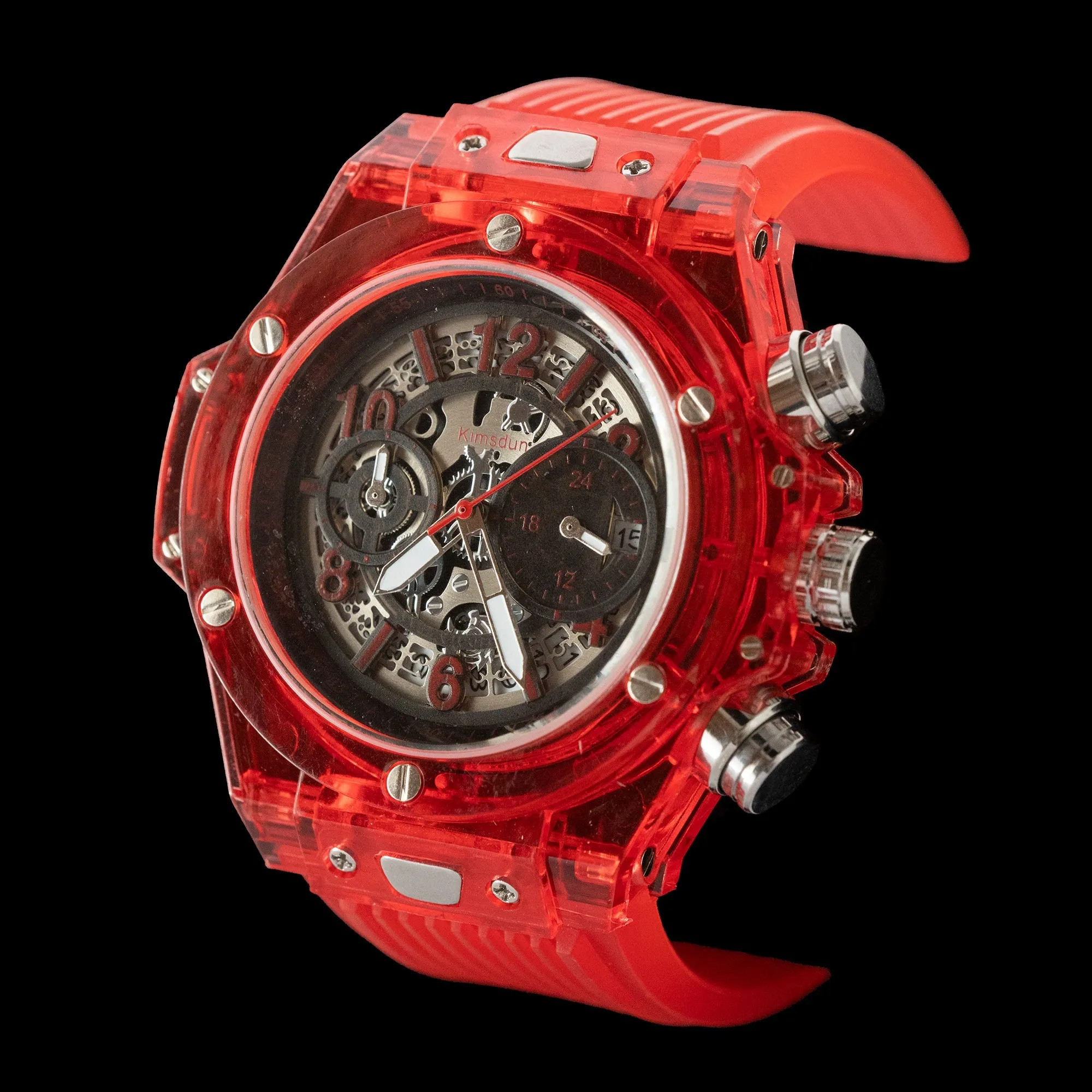 Kimsdun - Red “Skeletonised” Sports Watch