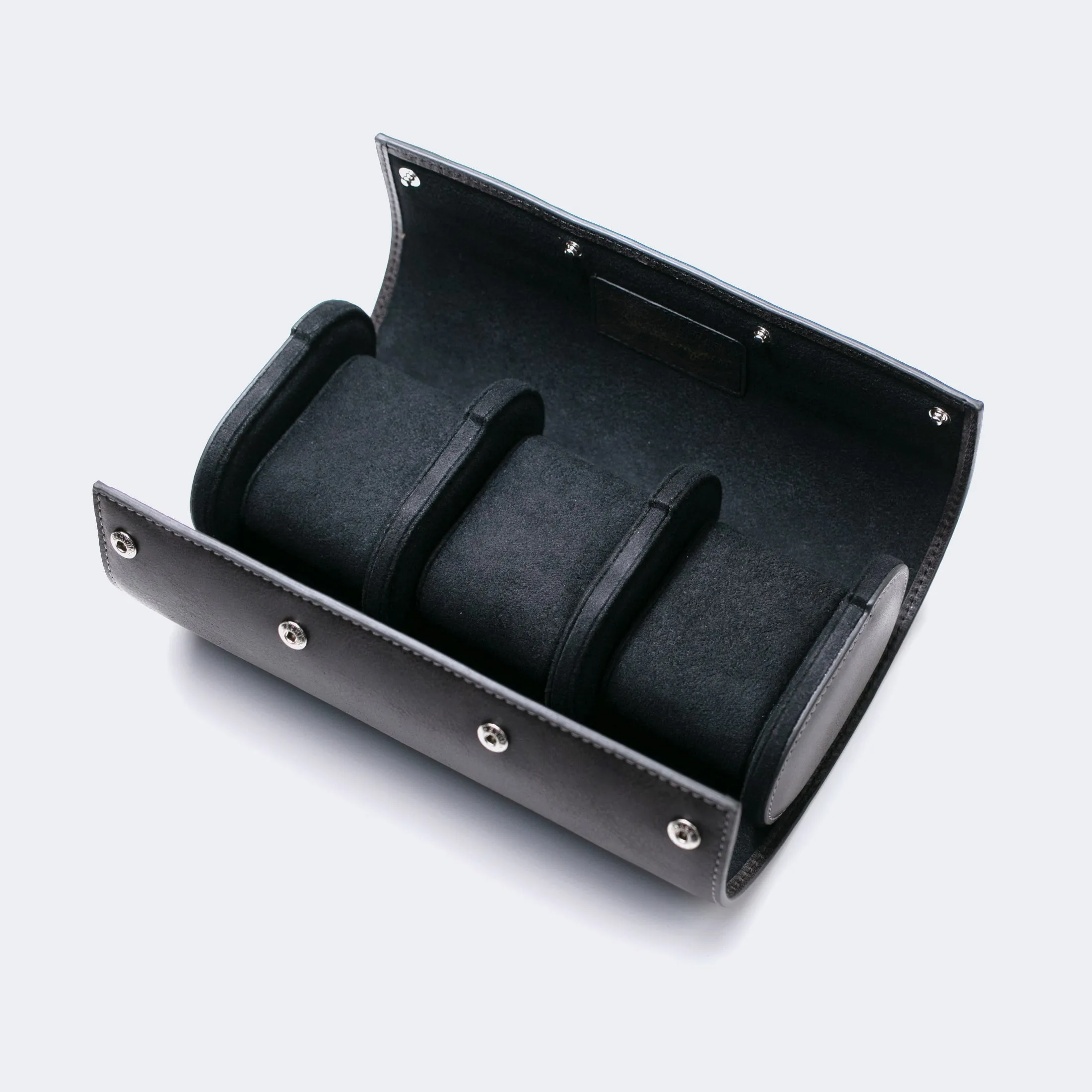 Leather Travel Watch Case - Coal - Triple Watch Roll