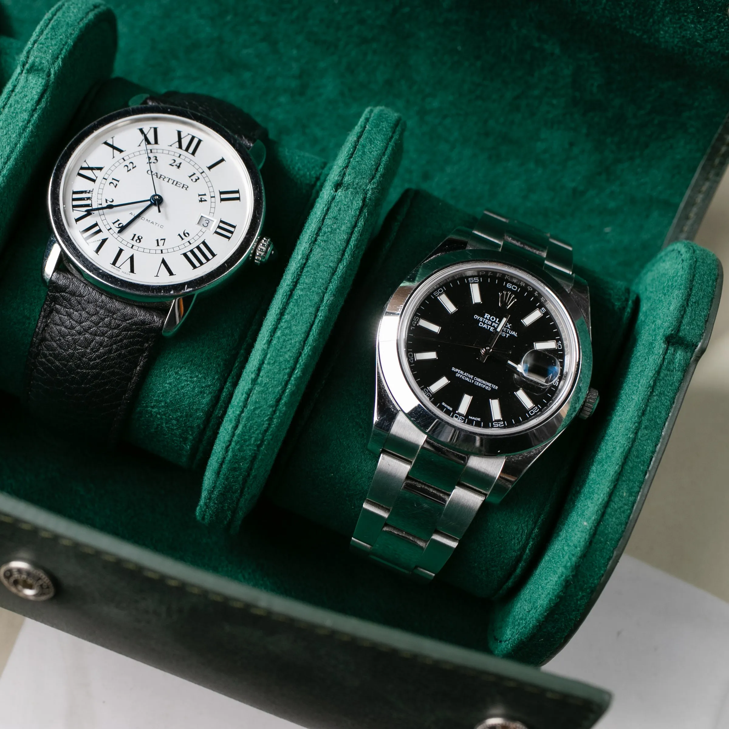 Leather Travel Watch Case - Emerald - Quad Watch Roll