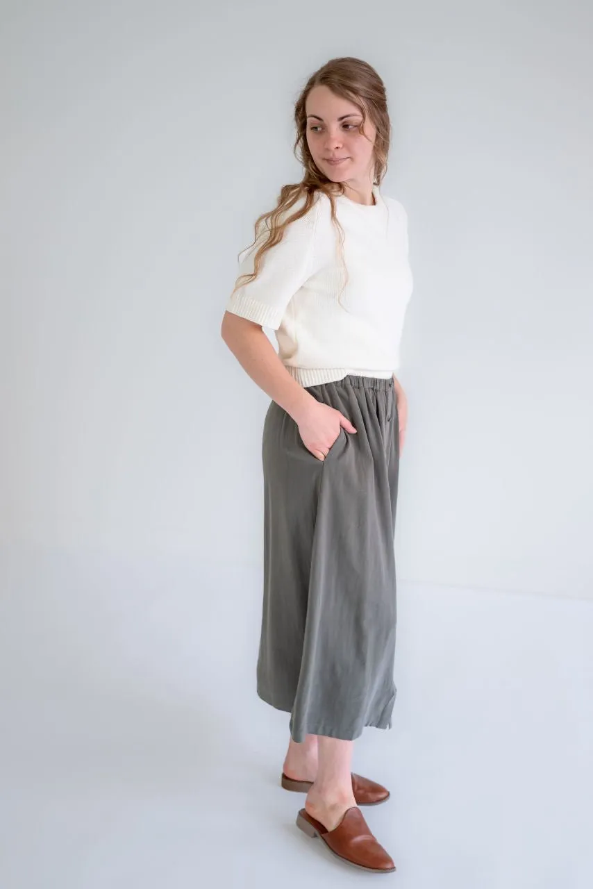 Lila Button Midi Skirt in Muted Olive