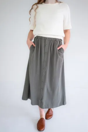 Lila Button Midi Skirt in Muted Olive