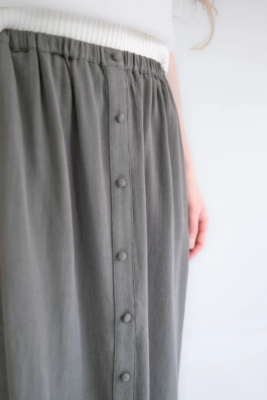 Lila Button Midi Skirt in Muted Olive