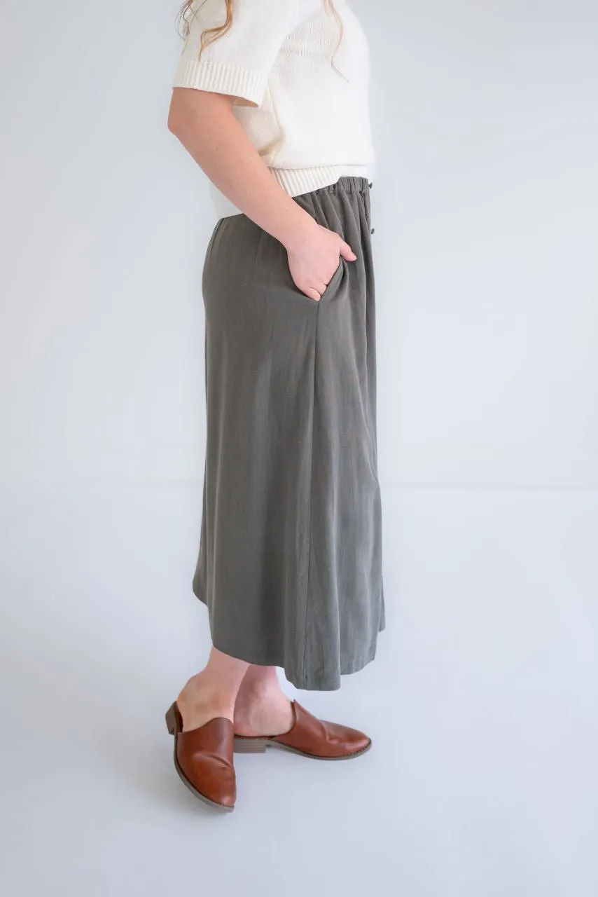 Lila Button Midi Skirt in Muted Olive