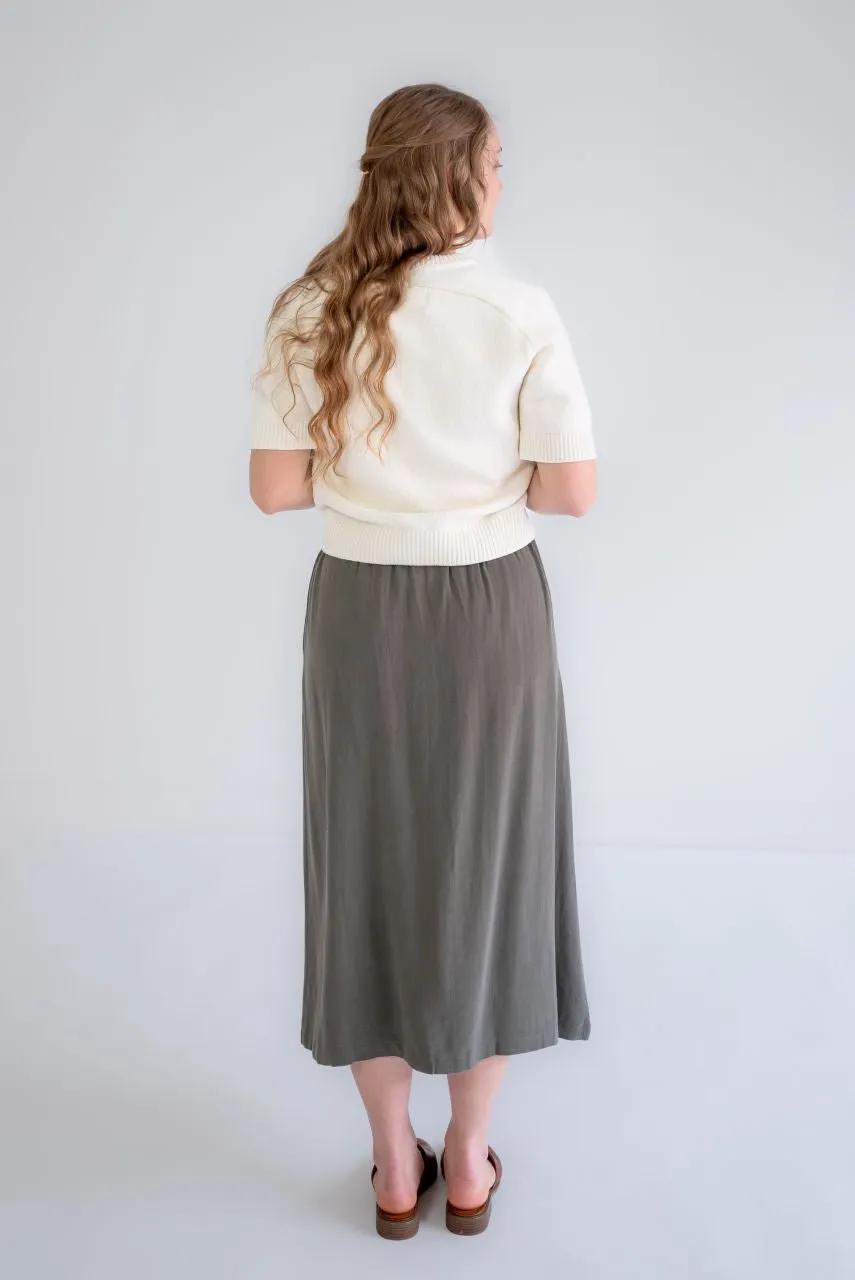 Lila Button Midi Skirt in Muted Olive
