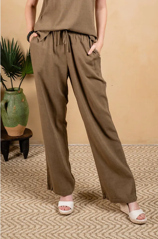 Linen Blend Wide Leg Pant