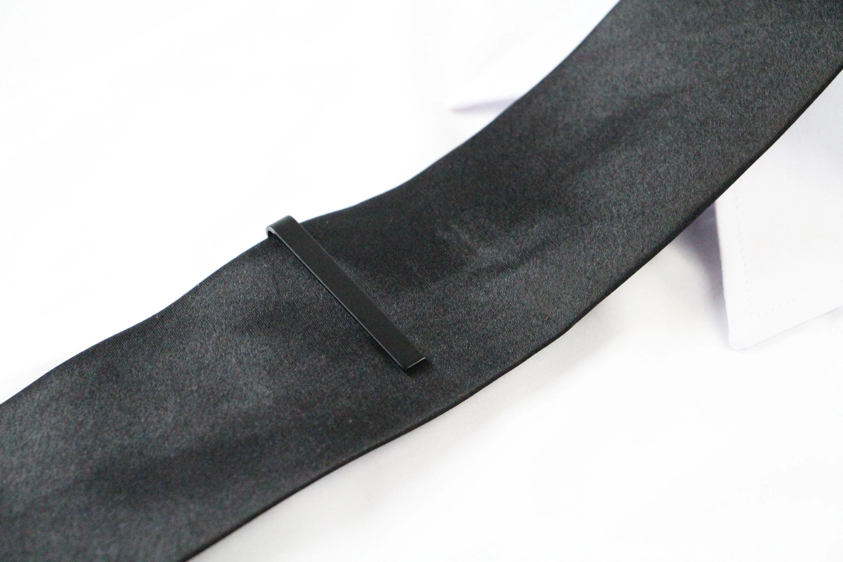 Mens Black Elegant Plain Tie Clip Clasp