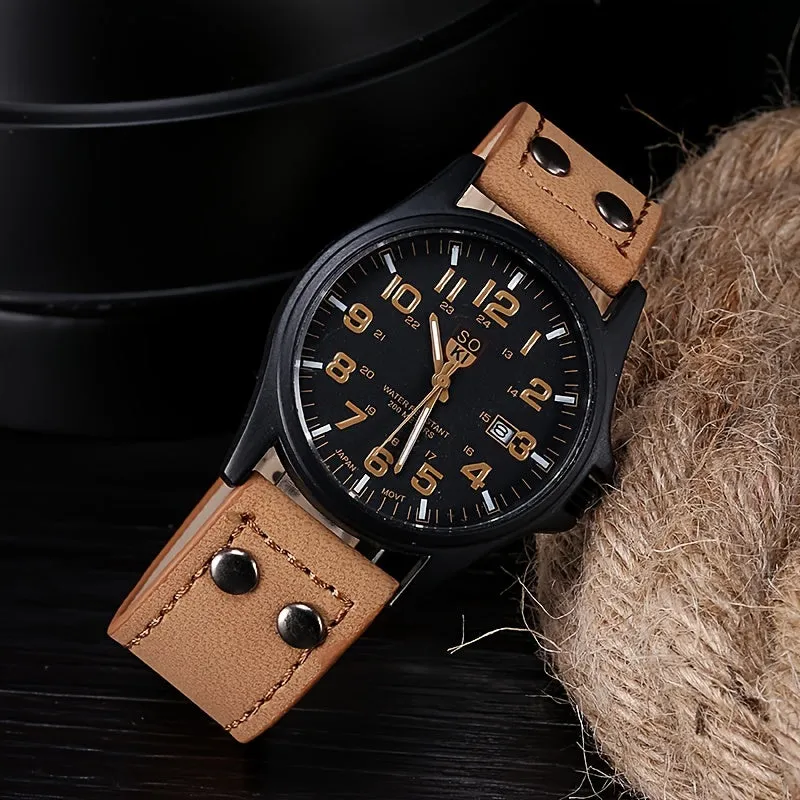 Men's Casual Frosted Leather Watch