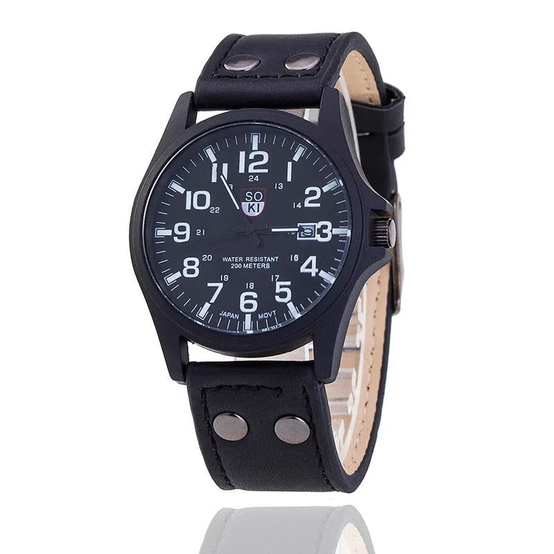 Men's Casual Frosted Leather Watch