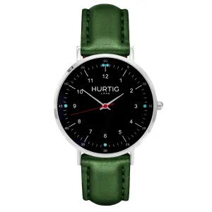 Moderno Vegan Leather Watch Silver, Black & Green