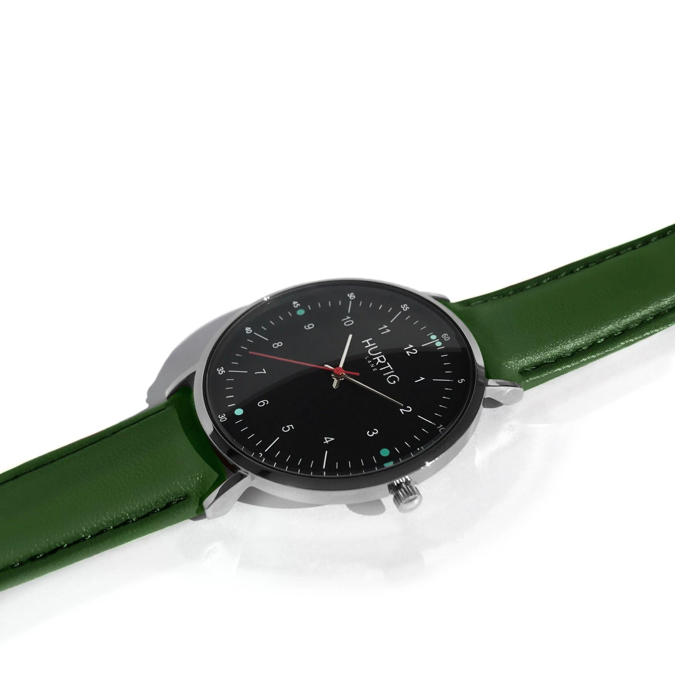 Moderno Vegan Leather Watch Silver, Black & Green