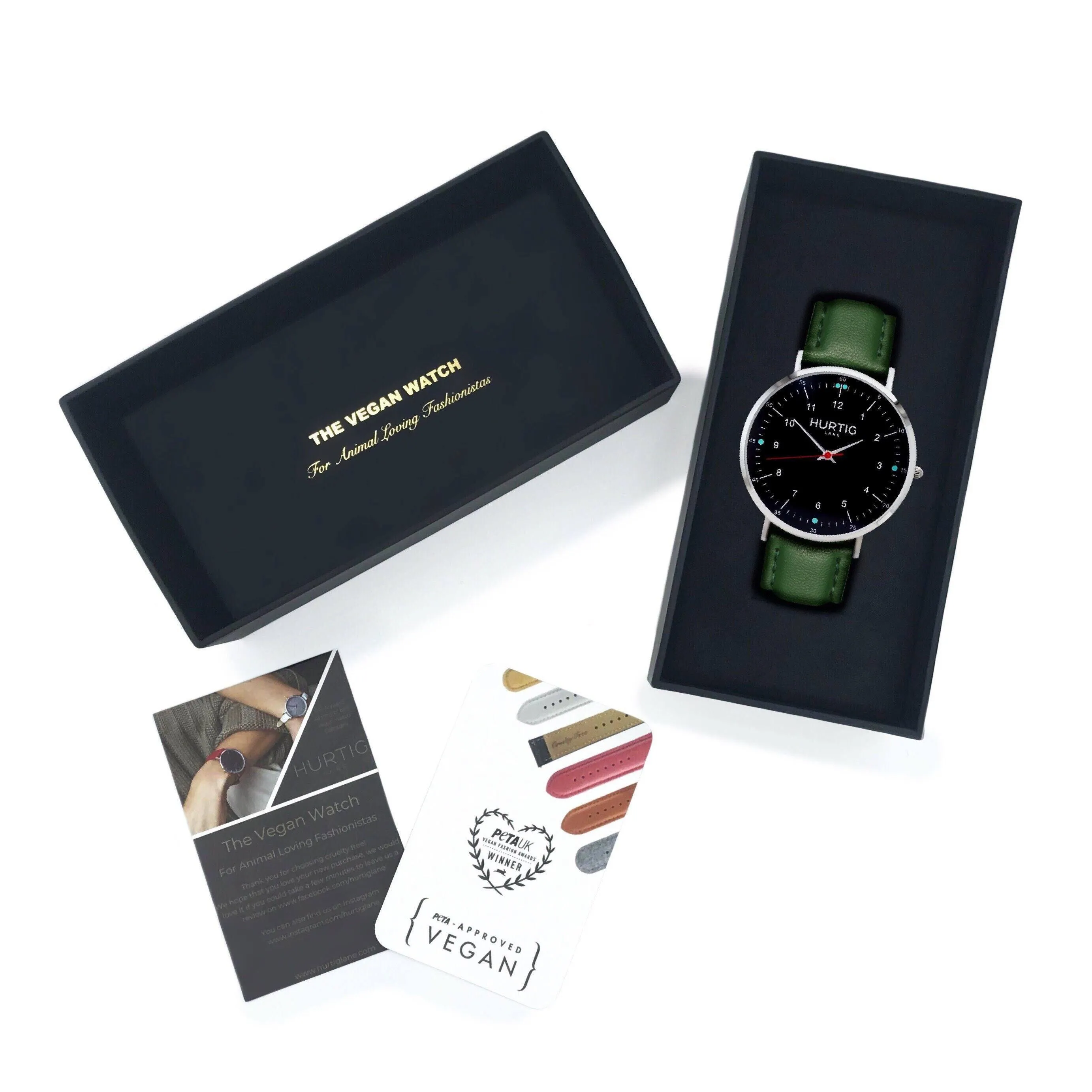 Moderno Vegan Leather Watch Silver, Black & Green