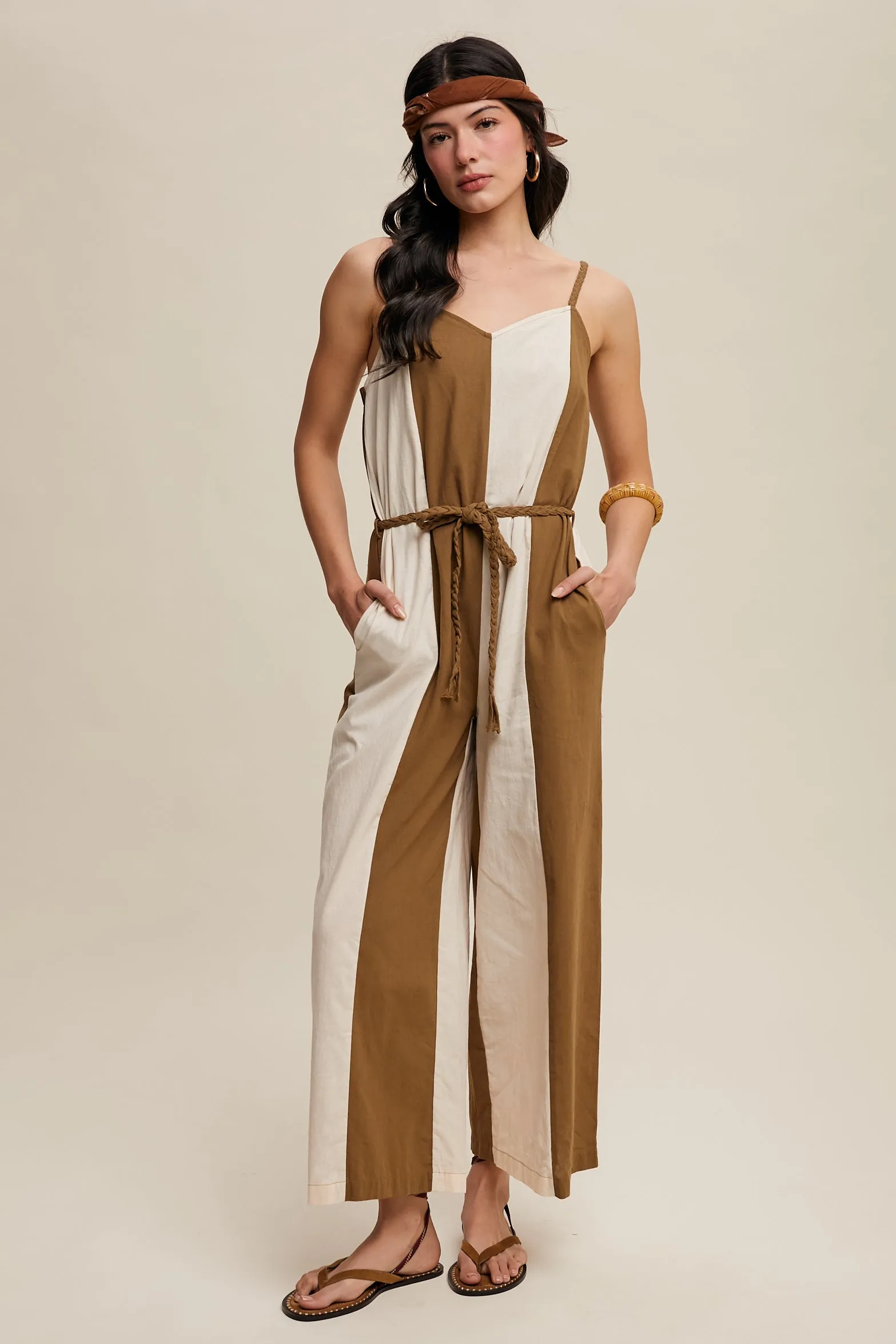 Moss Striped Wide-Leg Jumpsuit