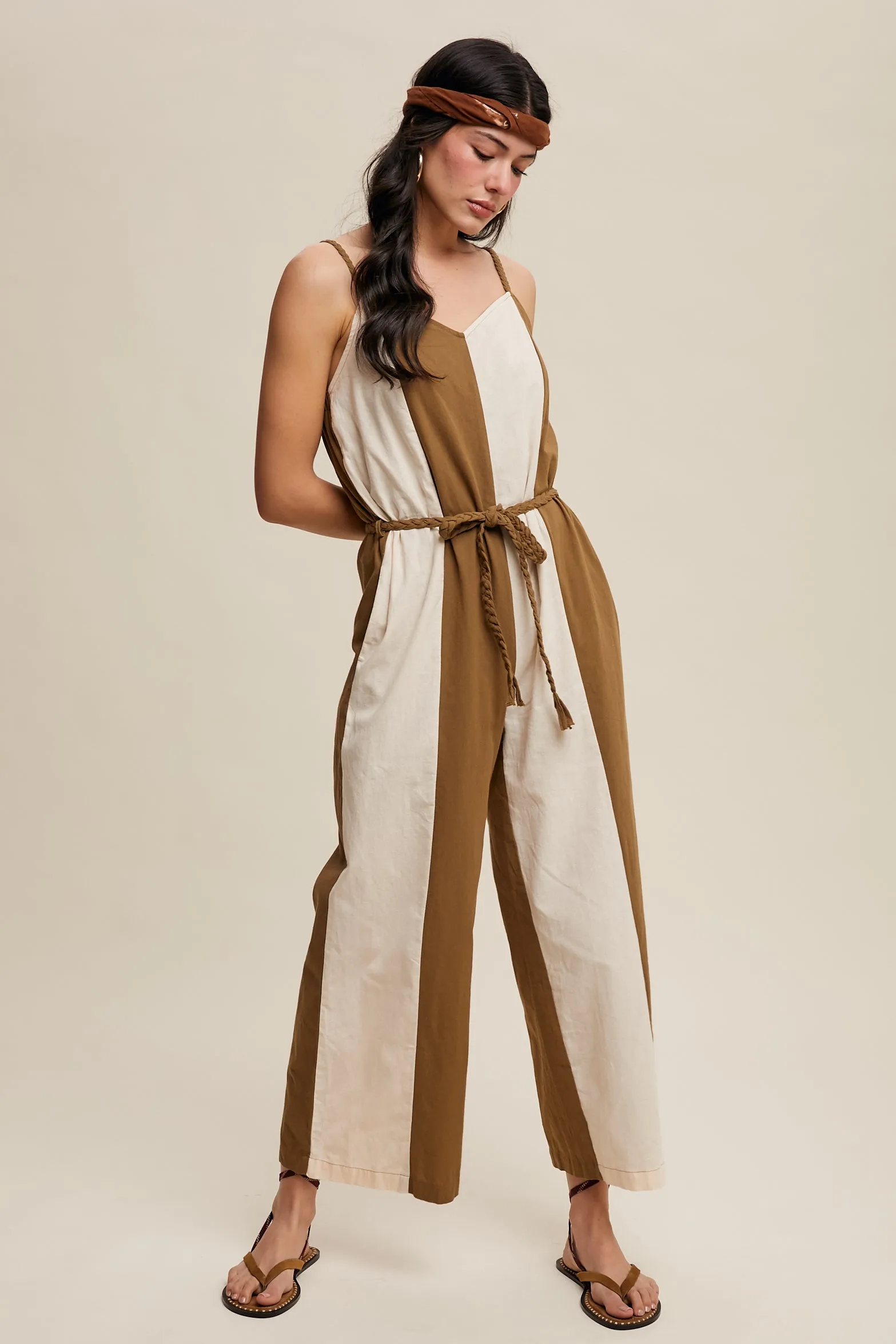 Moss Striped Wide-Leg Jumpsuit