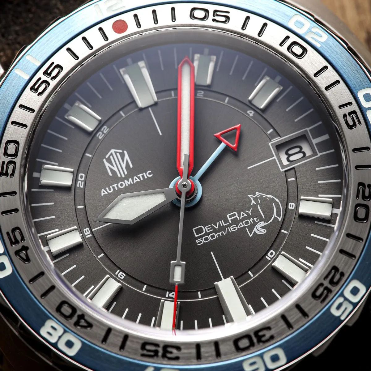 NTH DevilRay GMT - Grey Sunburst - Stainless Steel Bracelet - LIKE NEW