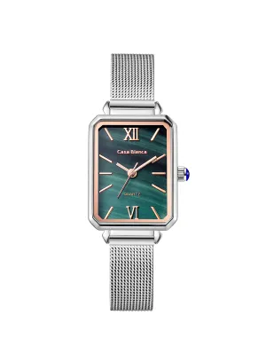 Peacock Green Watch | Silver Mesh Strap