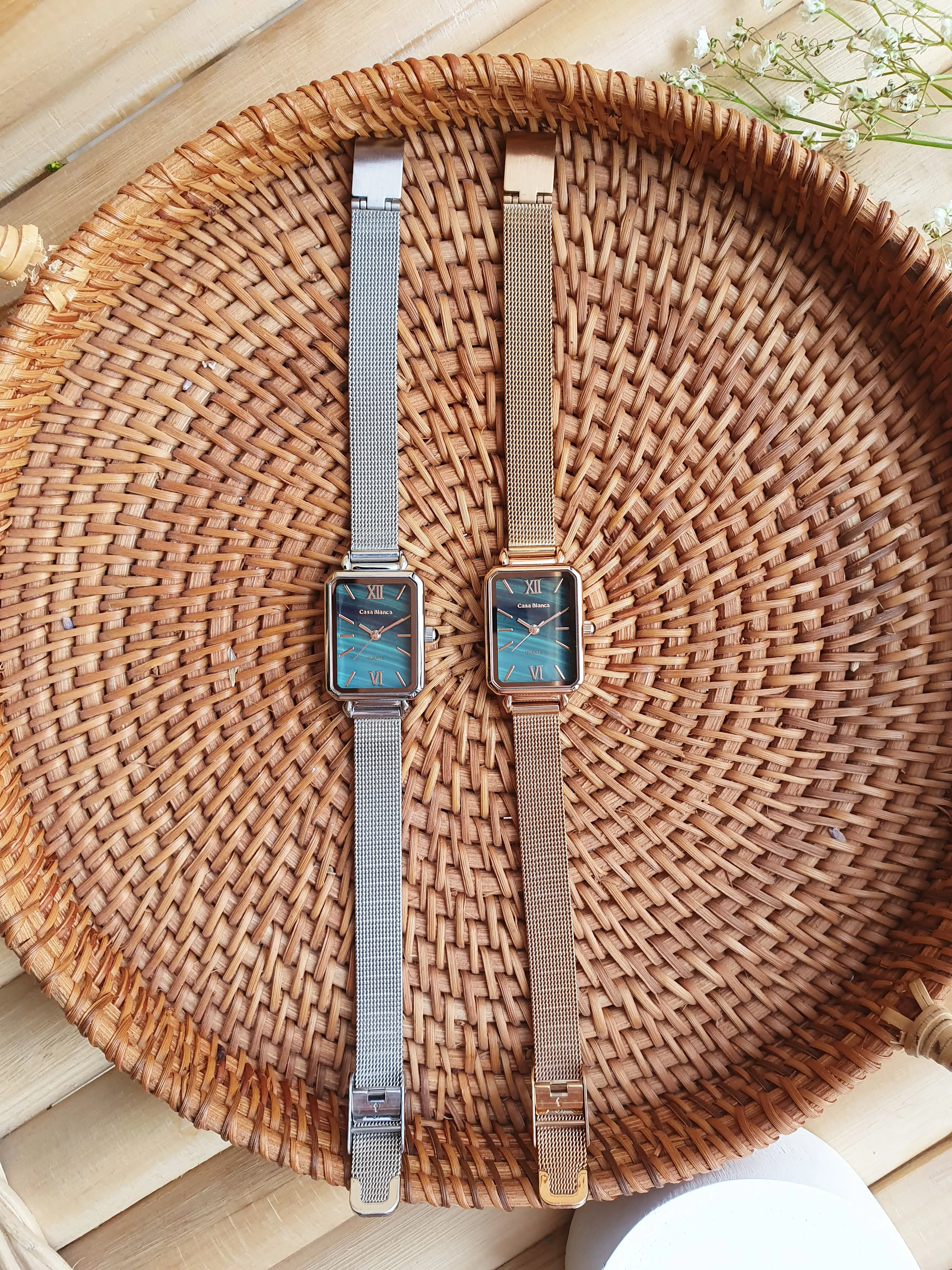 Peacock Green Watch | Silver Mesh Strap