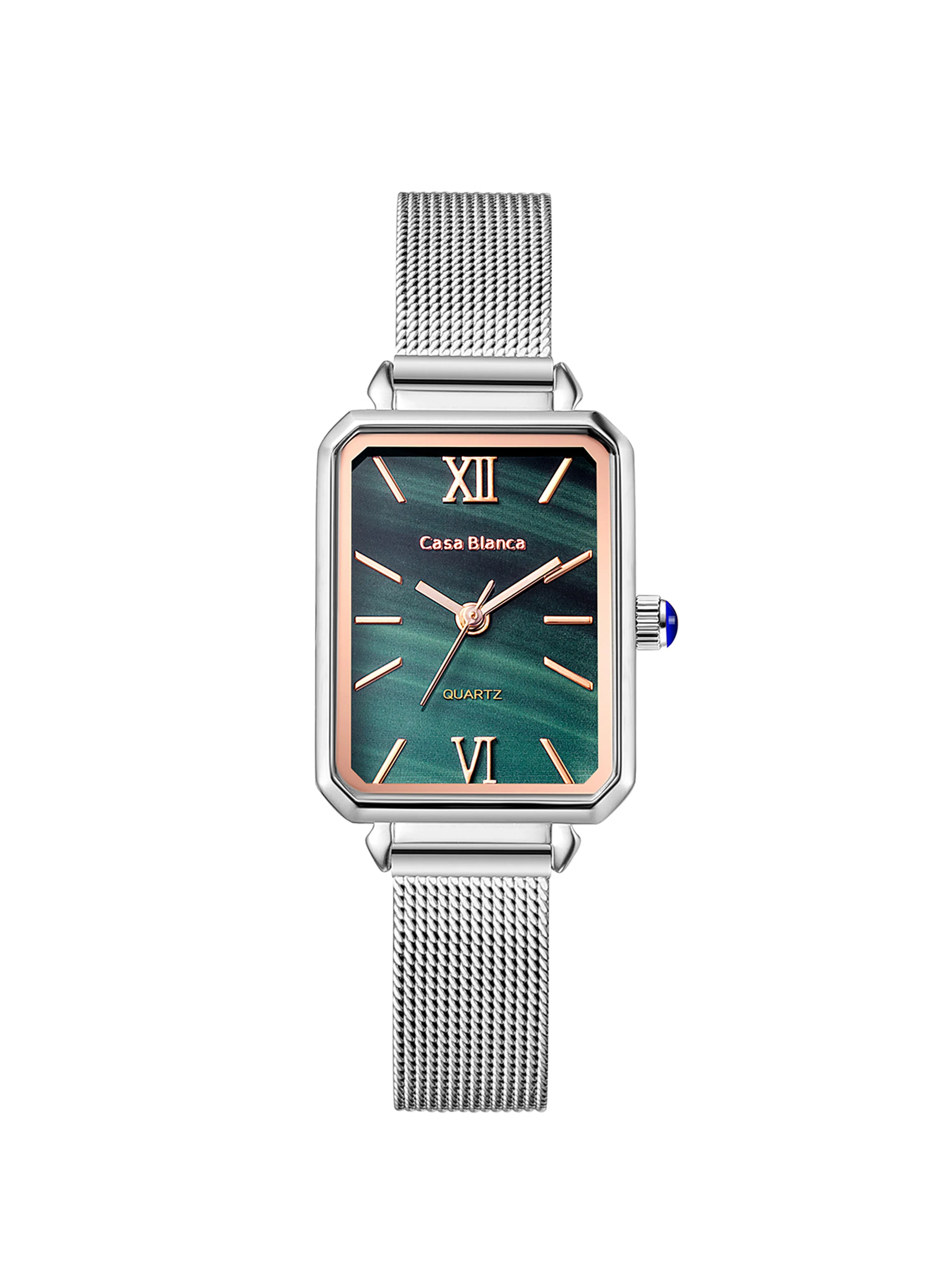 Peacock Green Watch | Silver Mesh Strap