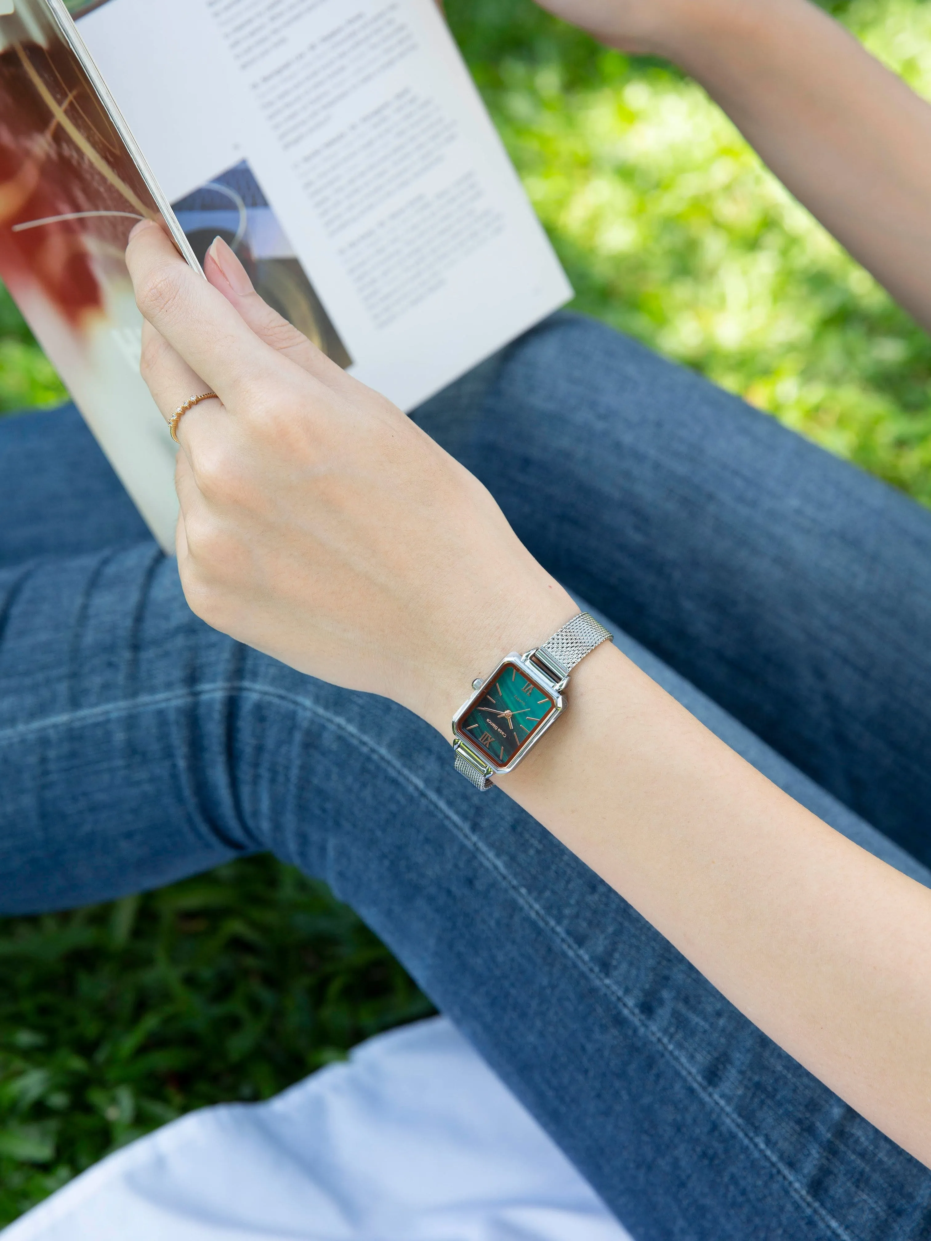 Peacock Green Watch | Silver Mesh Strap