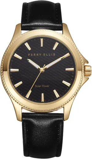 PERRY ELLIS Solar Powered Mens Watch | Vegan Leather Water-Resistant Analog Wrist Watches for Men | 41mm Case | Relojes para Hombres | Elegant Gift for Man